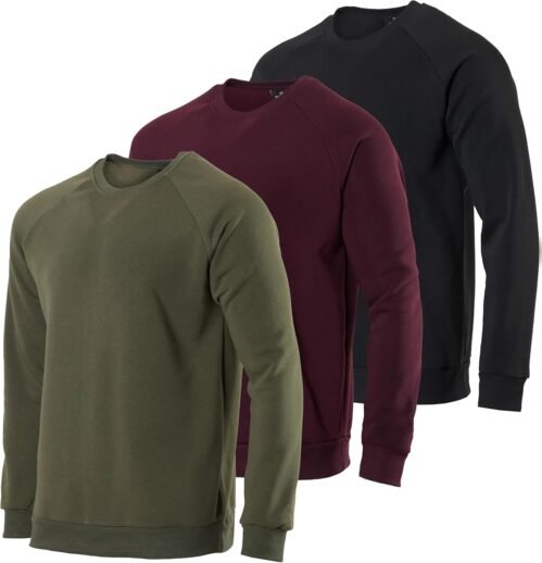 Real Essentials 3 Pack: Men’s Soft Plush Fleece Crewneck Sweatshirt – Athletic Pullover Sweater (Available In Big & Tall)