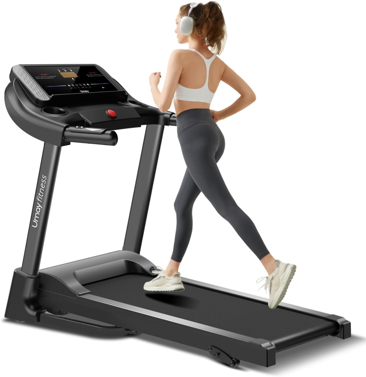UMAY Fitness Home Folding Incline Treadmill with Pulse Sensors, 3.0 HP Quiet Brushless, 300 lbs Capacity (Black or Gray) - Image 2