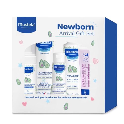 Mustela Newborn Arrival Gift Set – Baby Skincare & Bath Time Essentials – Natural & Plant Based – 5 Items Set