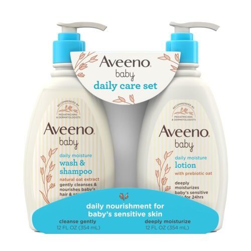 Aveeno Baby Daily Care Gift Set with Oat Extract & Prebiotic Oat, Contains Daily Moisturizing Body Lotion & Gentle 2-in-1 Baby Bath Wash & Shampoo, Hypoallergenic & Paraben-Free, Two Pack