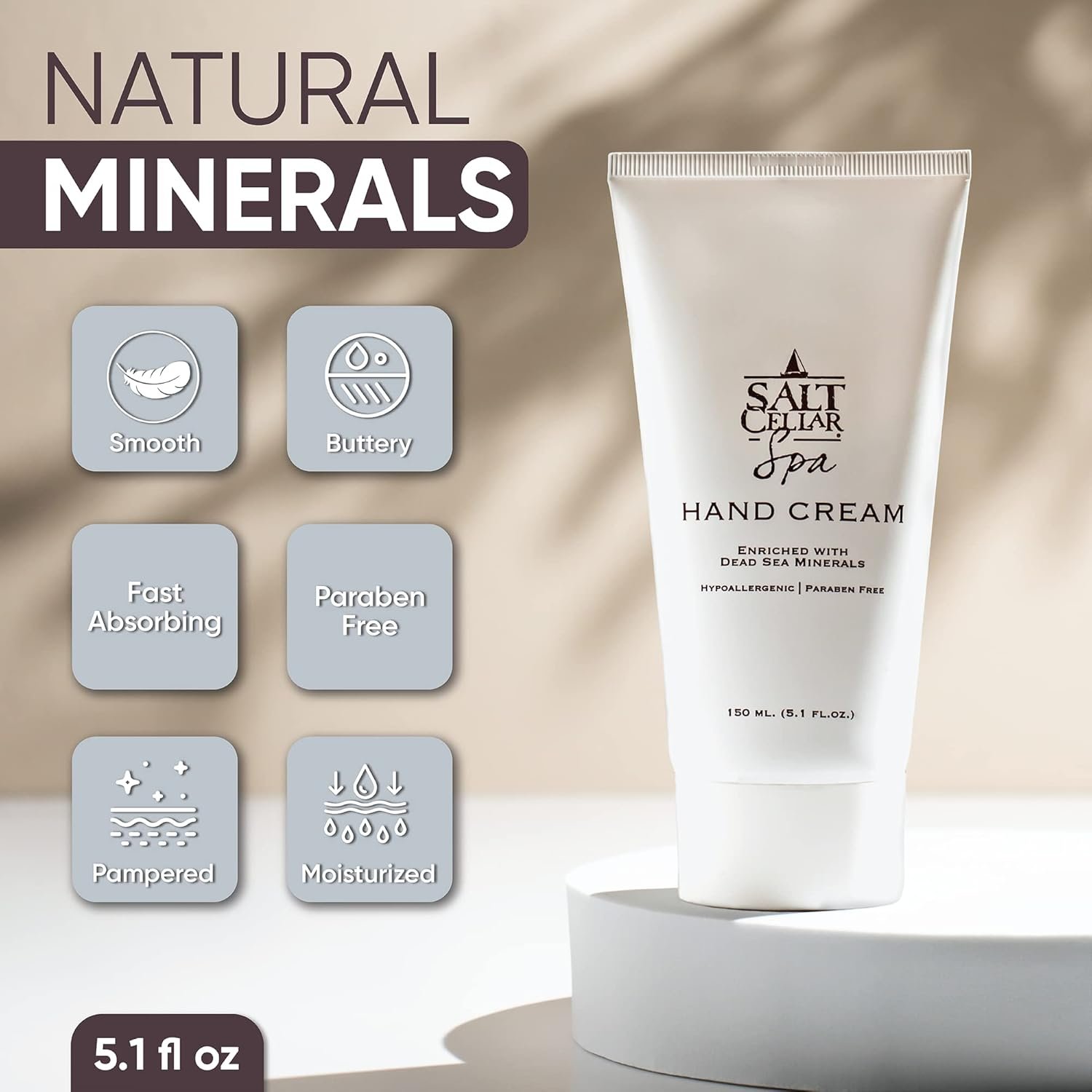 Salt Cellar Spa Dead Sea Mineral Hand Cream, Moisturizer Lotion for Dry, Cracked Skin Enriched with Glycerin, Olive Oil, Paraben Free, Fast Absorbing, 5.1 FL oz (150 ml) - Image 6