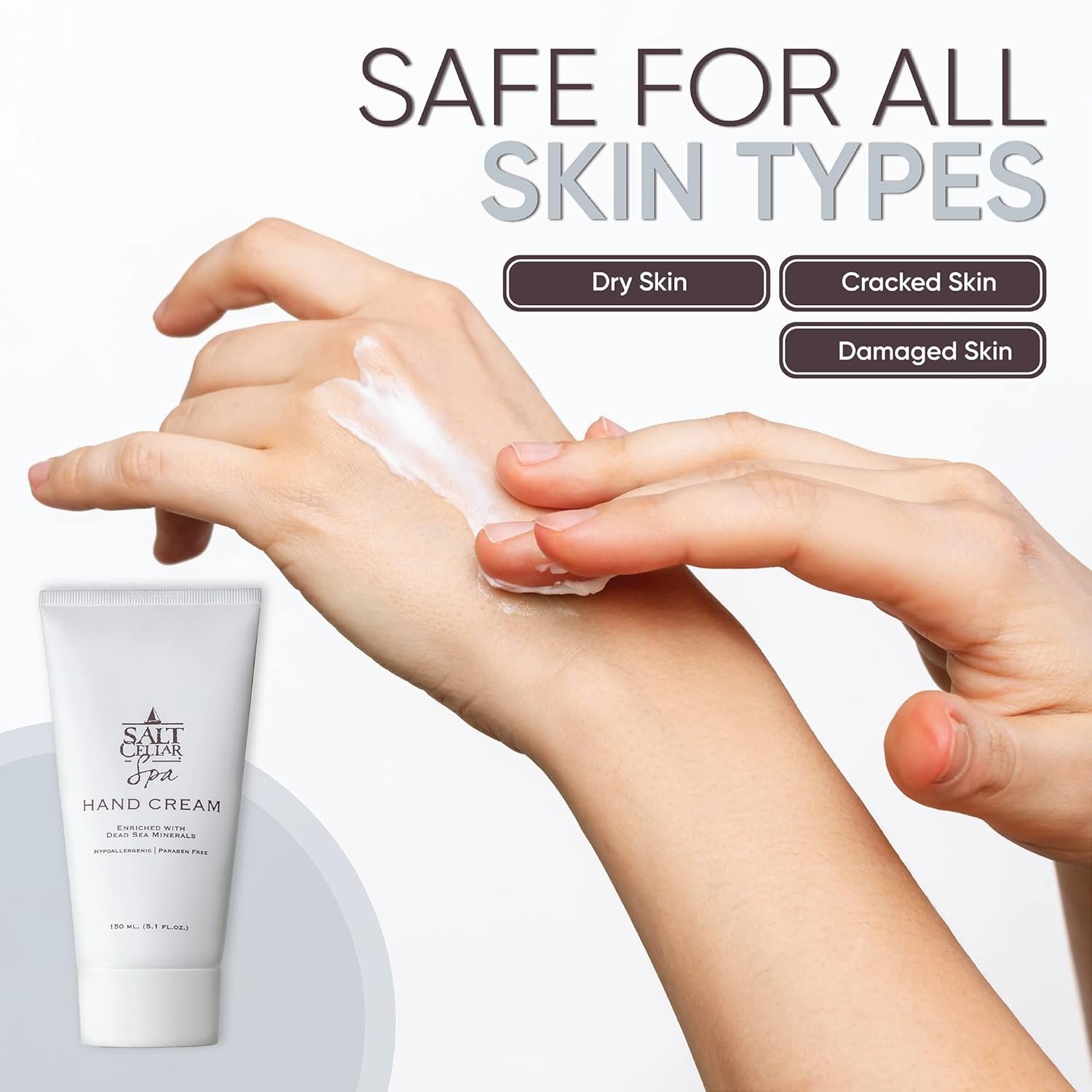 Salt Cellar Spa Dead Sea Mineral Hand Cream, Moisturizer Lotion for Dry, Cracked Skin Enriched with Glycerin, Olive Oil, Paraben Free, Fast Absorbing, 5.1 FL oz (150 ml) - Image 7