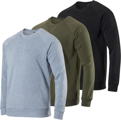 Real Essentials 3 Pack: Men’s Soft Plush Fleece Crewneck Sweatshirt – Athletic Pullover Sweater (Available In Big & Tall)