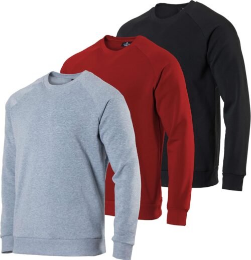 Real Essentials 3 Pack: Men’s Soft Plush Fleece Crewneck Sweatshirt – Athletic Pullover Sweater (Available In Big & Tall)