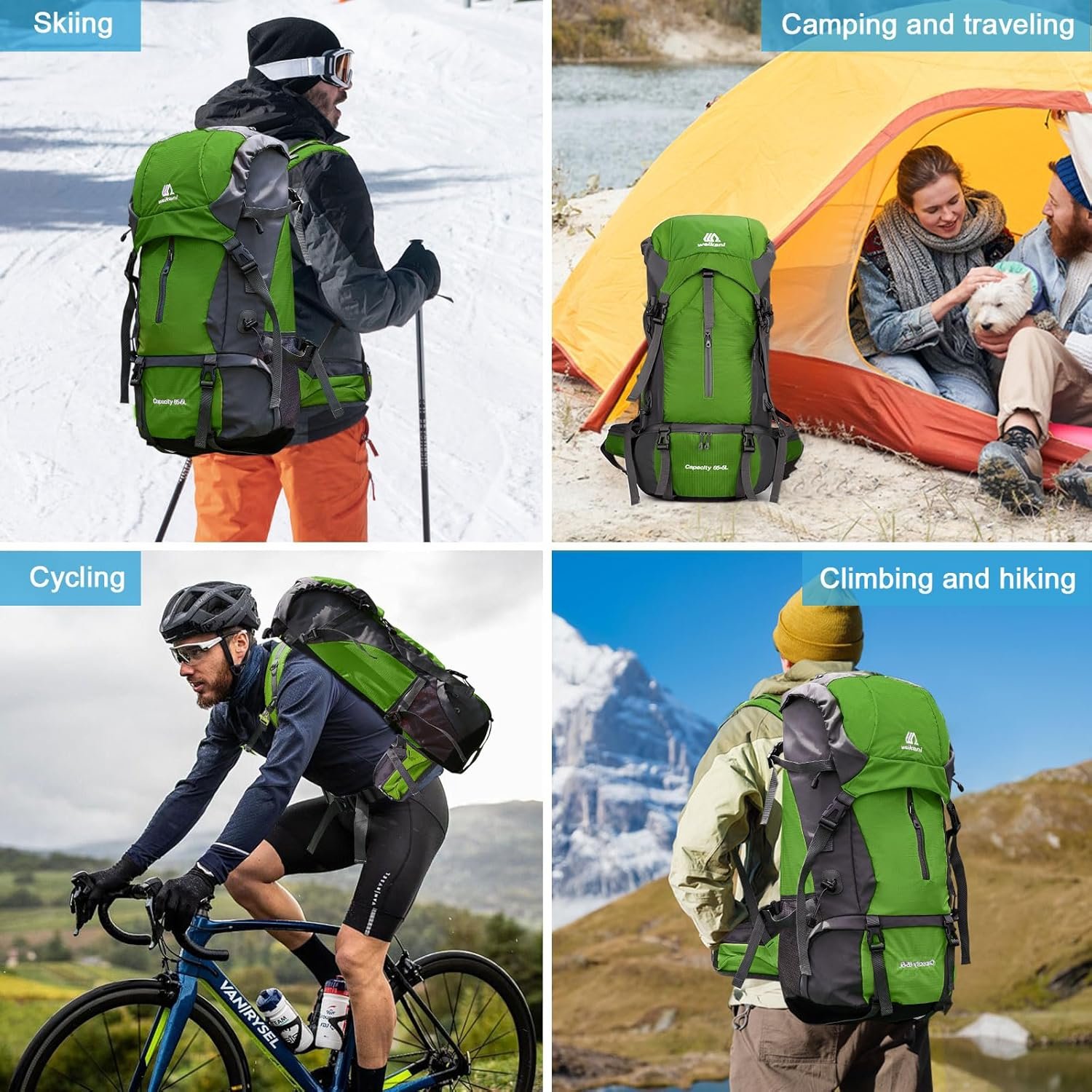 ShowyLive 70L Large Lightweight Waterproof Packable Foldable Travel Camping Hiking Outdoor Sports Backpack Daypack for Men Women, 900D Hiking Bag with Rain Cover, Grass Green - Image 8