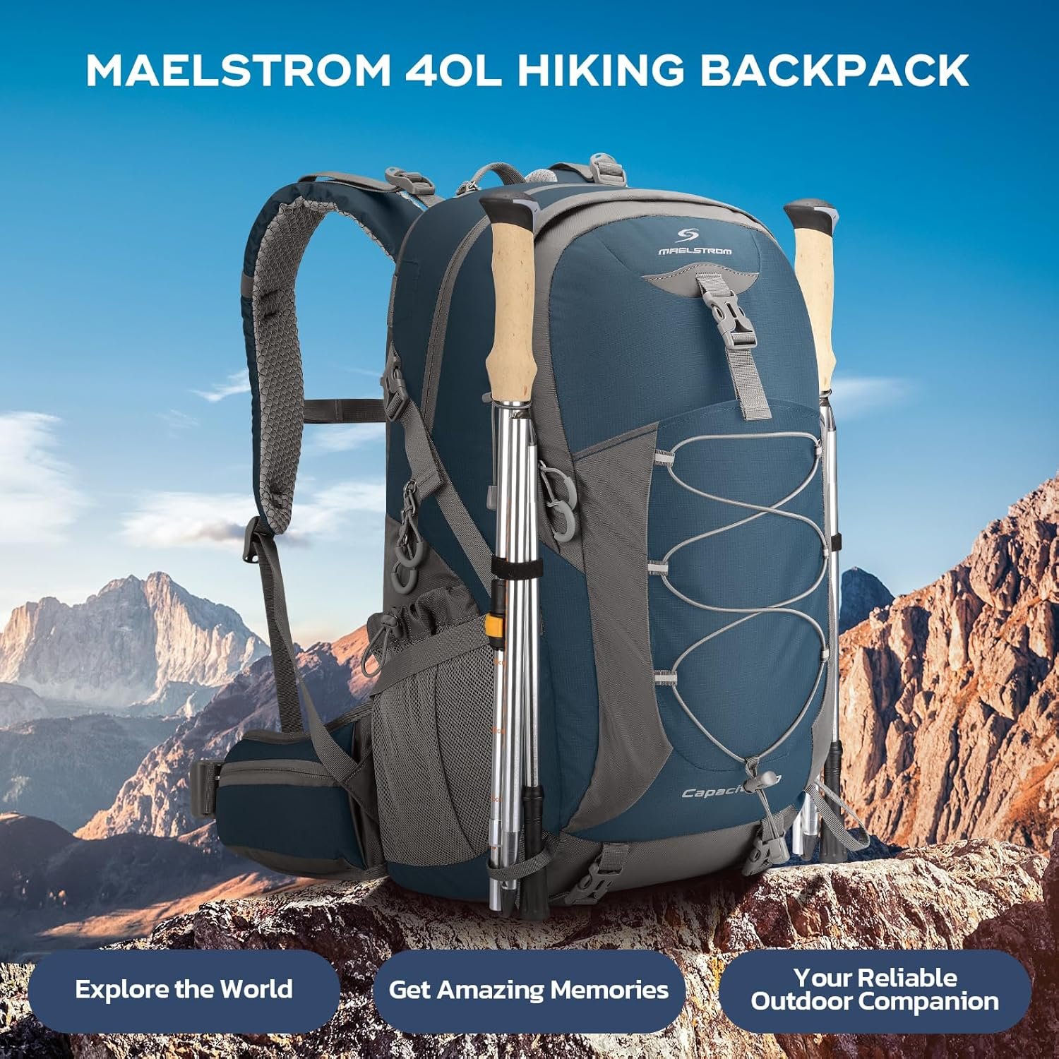Maelstrom Hiking Backpack,Camping Backpack,40L Waterproof Hiking Daypack with Rain Cover,Lightweight Travel Backpack,Blue - Image 8