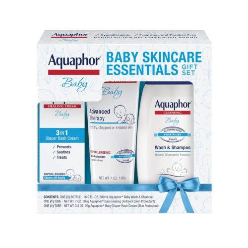 Aquaphor Baby Skincare Essentials Gift Set with Baby Wash and Shampoo, Healing Ointment, and Diaper Rash Cream, 3 Pieces