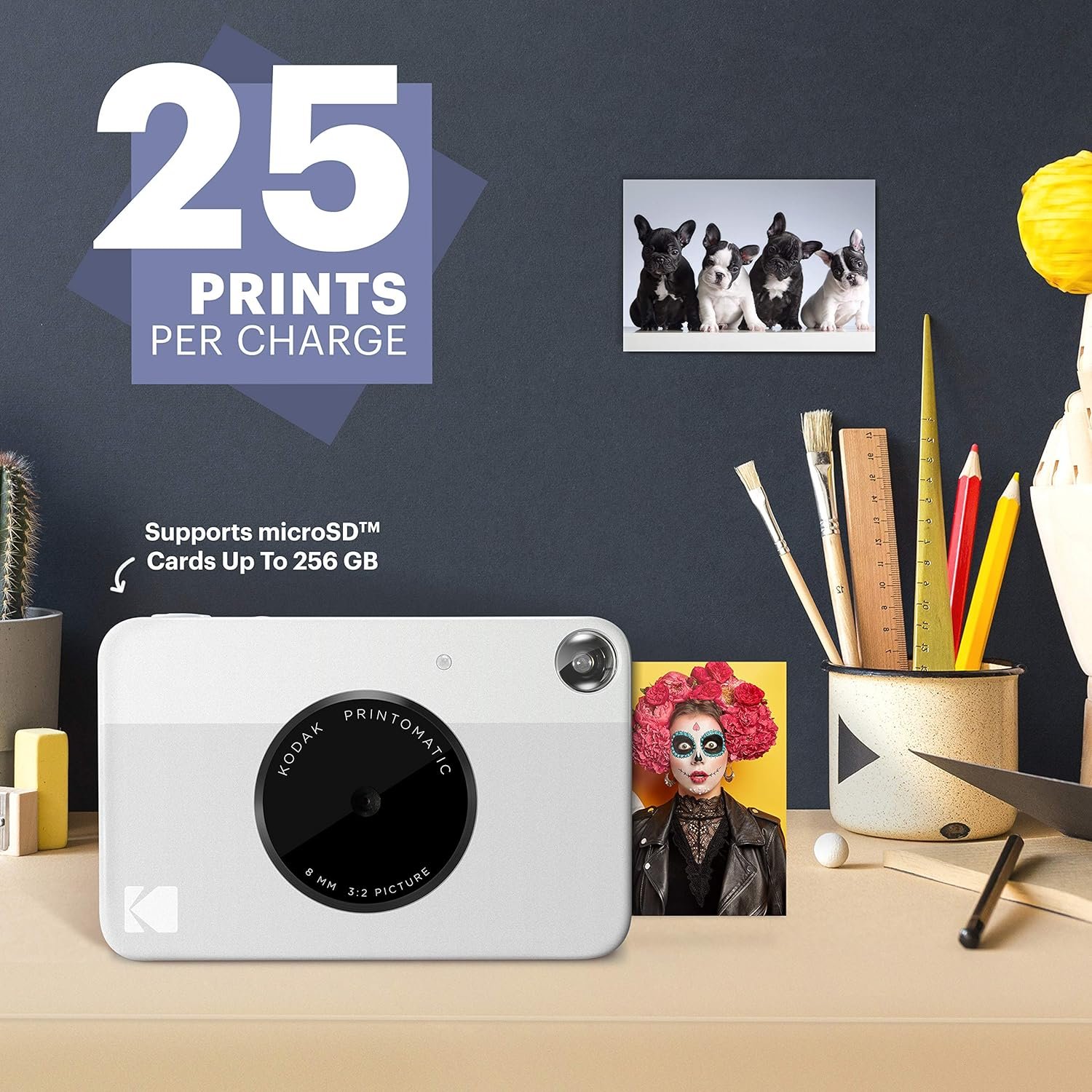 KODAK Printomatic Full-Color Instant Print Digital Camera - Colorful Photos On Zink 2x3" Sticky-Back Photo Paper - 5MP, Portable, Creative Fun Gift for Birthday, Christmas, Holiday - Grey - Image 3