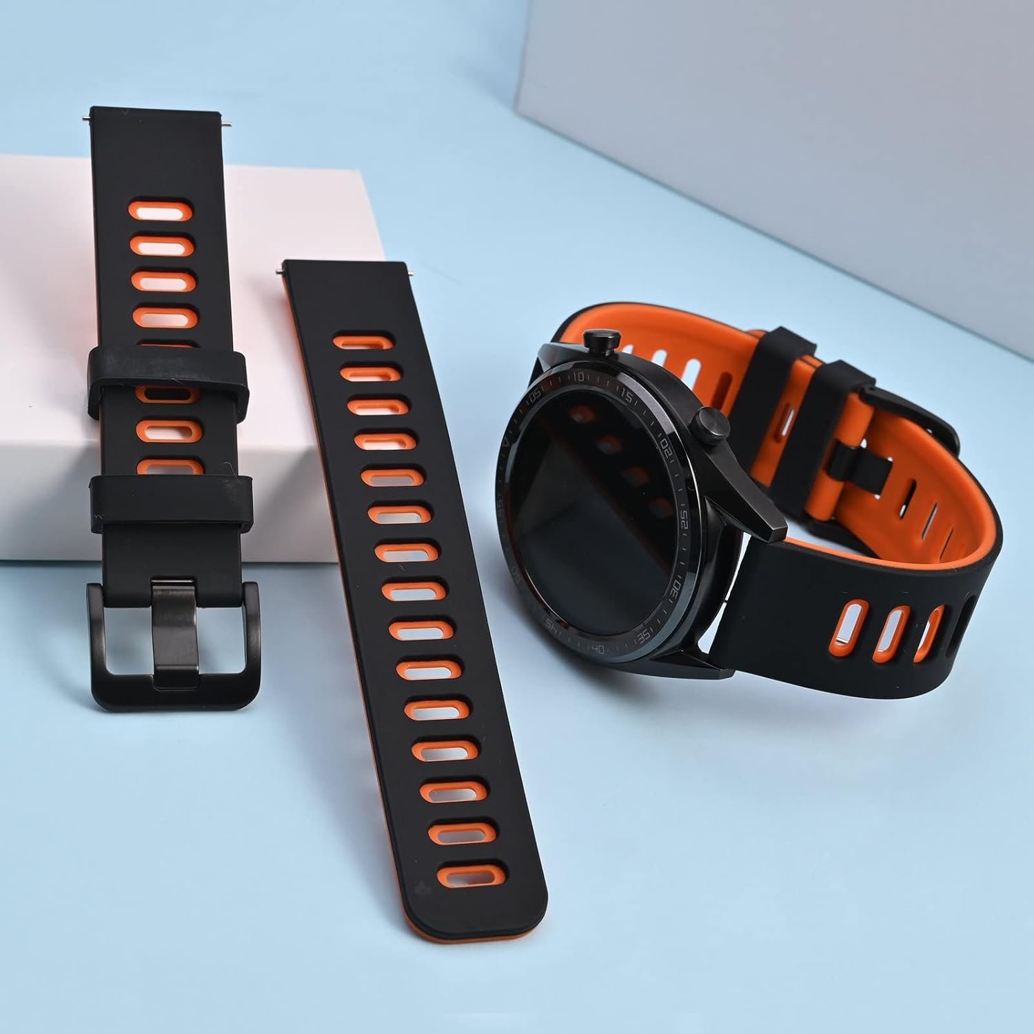 WOCCI 22mm Bicolor Watch Band, Silicone Rubber, Quick Release Replacement Strap for Men and Women, Black Stainless Steel Buckle (Black-Orange) - Image 8