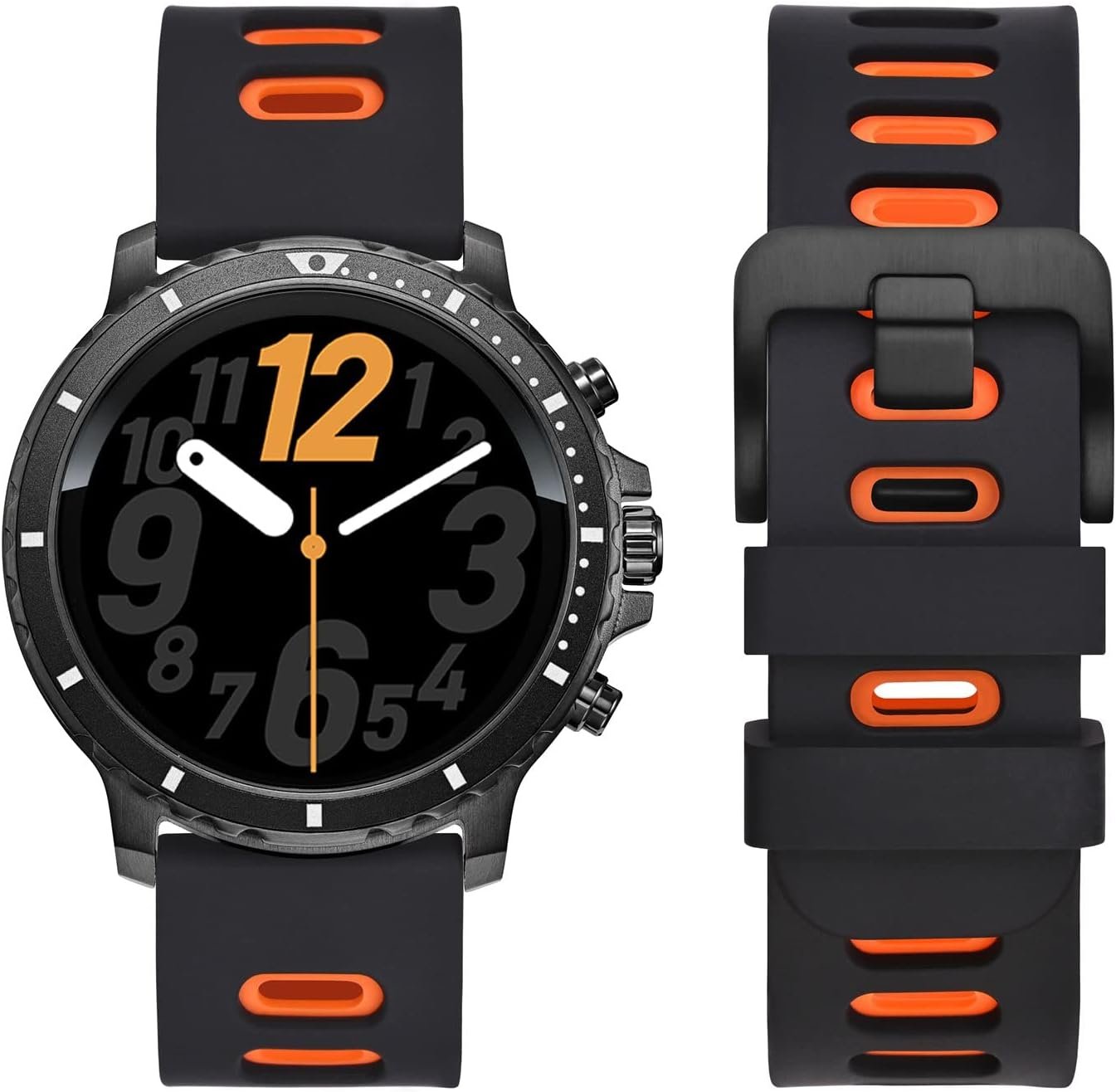 WOCCI 22mm Bicolor Watch Band, Silicone Rubber, Quick Release Replacement Strap for Men and Women, Black Stainless Steel Buckle (Black-Orange) - Image 6