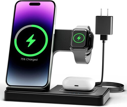 Wireless Charger iPhone Charging Station: 3 in 1 Charger Stand Multiple Devices for Apple – iPhone 16e 16 15 14 Pro Max 13 12 11 – Watch 10 9 8 7 6 5 4 3 2 SE and Ultra Series – Airpods 4 3 2 Pro