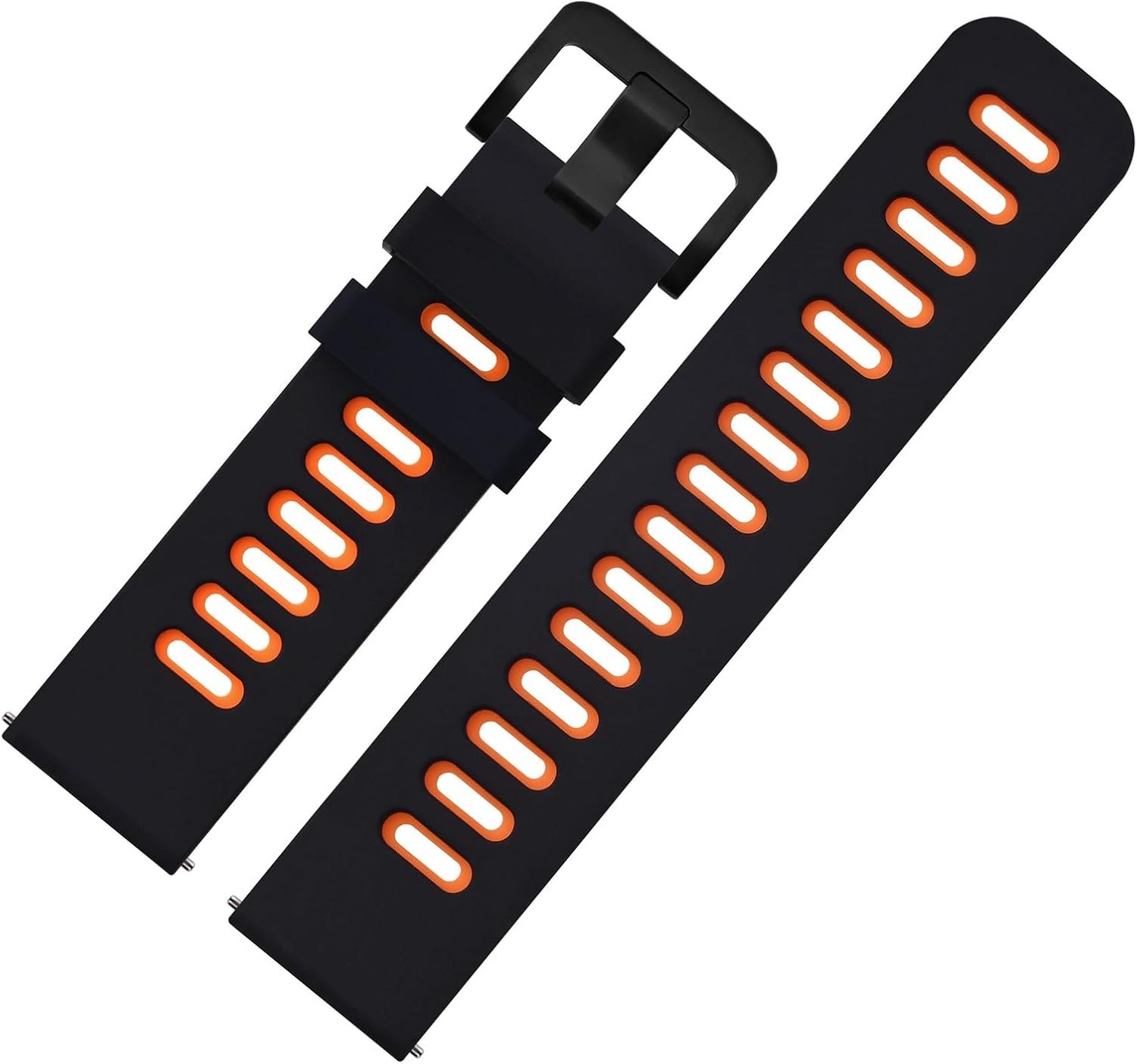 WOCCI 22mm Bicolor Watch Band, Silicone Rubber, Quick Release Replacement Strap for Men and Women, Black Stainless Steel Buckle (Black-Orange) - Image 10