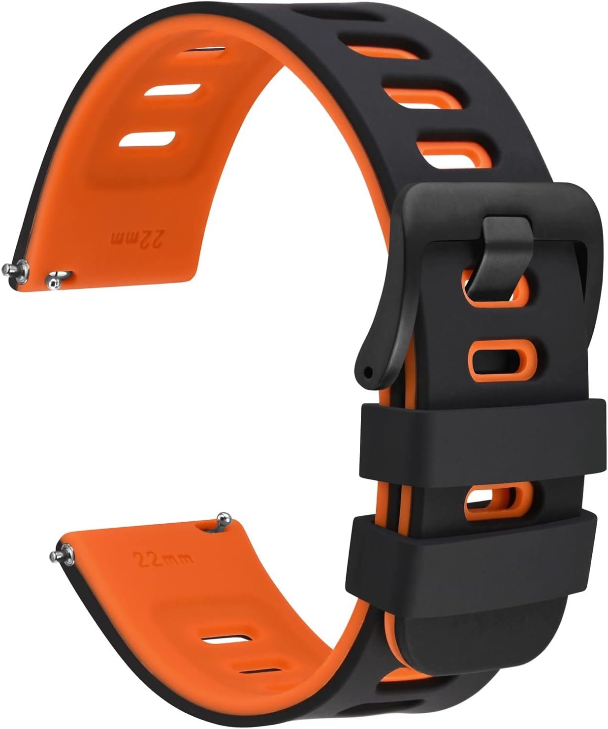 WOCCI 22mm Bicolor Watch Band, Silicone Rubber, Quick Release Replacement Strap for Men and Women, Black Stainless Steel Buckle (Black-Orange) - Image 2