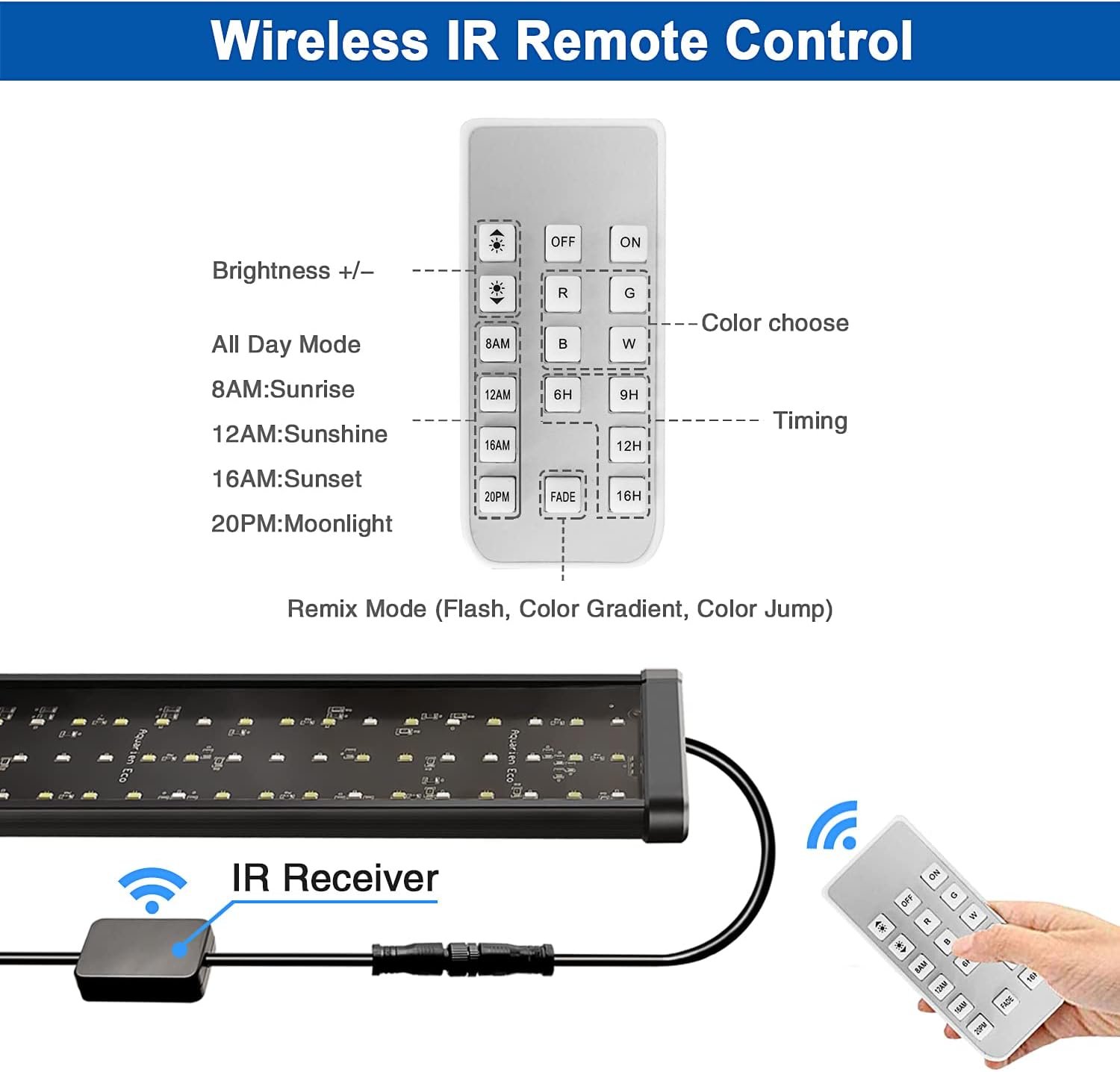 KZKR Upgraded Aquarium Light Multi-Color Remote Control 72-84 inch LED Hood Lamp for Freshwater Marine Plant Fish Tank Light Decorations - Image 3