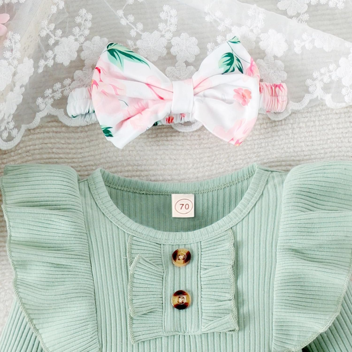 Baby Girl Clothes Infant Newborn Outfits Romper Pants Cute Bow Headband Hat Sets for Baby Girls (0-3-6-12-18 Months) - Image 5