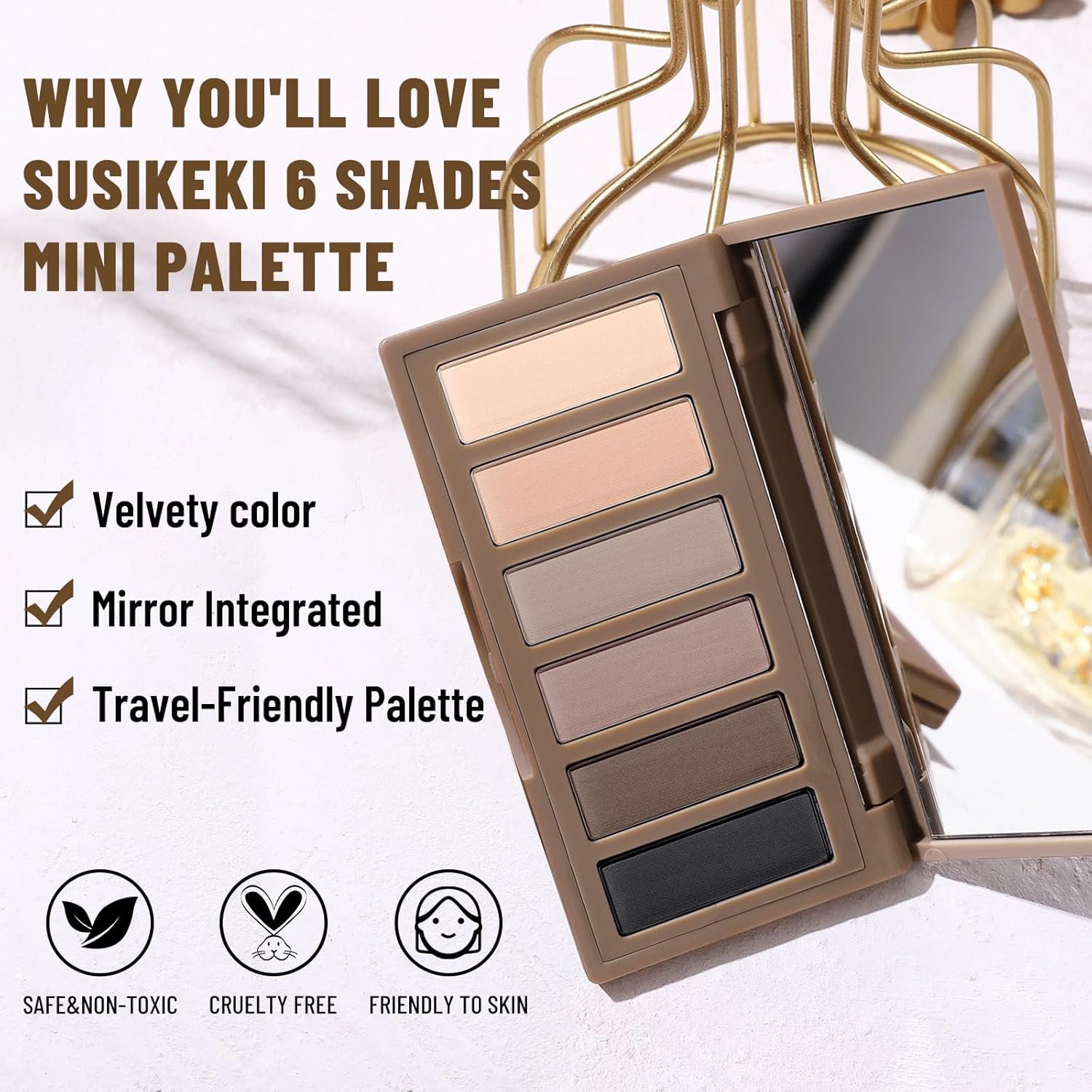 6 Colors Mini Naked Eyeshadow Makeup Palette Neutral Nude Smoky Eye Shadow Taupe & Brown Matte Make Up Pallet with Mirror Highly Pigmented Long Lasting Waterproof Travel Size Gift Kit 01 - Image 5
