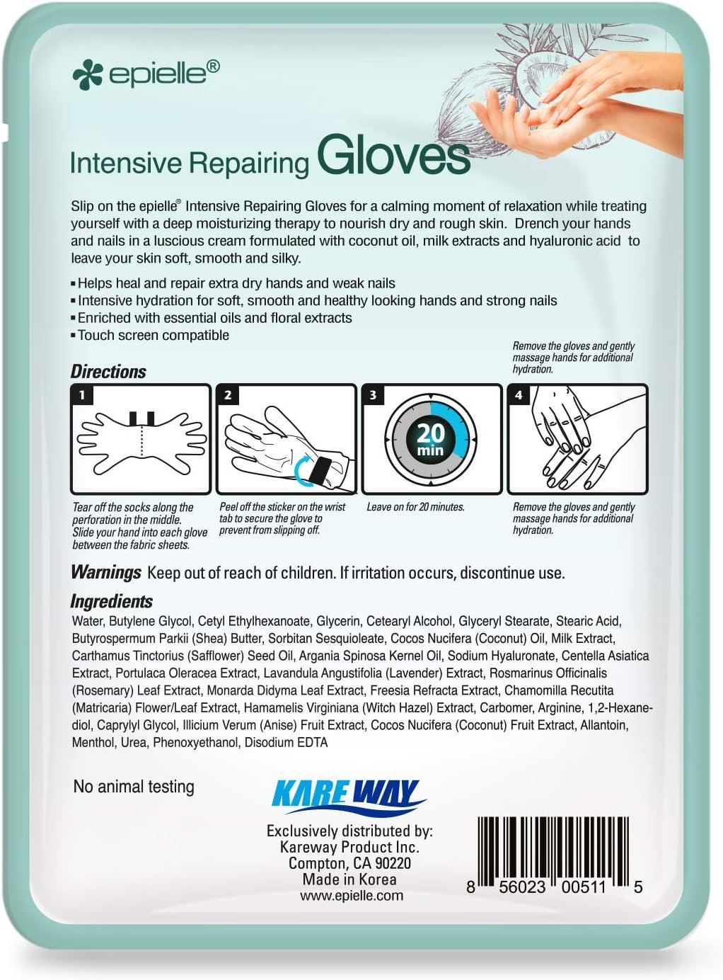 Epielle Intensive Repairing Hand & Foot Masks (6 Gloves & 6 Socks) for Dry Hands & Cracked Heels, Coconut Oil and Milk Extract, Mother's Day Gifts, Teacher's Appreciation - Image 9
