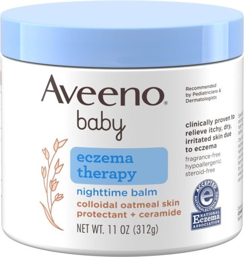 Aveeno Baby Eczema Therapy Nighttime Moisturizing Body Balm, Soothes & Relieves Dry, Itchy Skin from Eczema, HSA/FSA Eligible, Hypoallergenic, Fragrance- & Steroid-Free, 11 oz