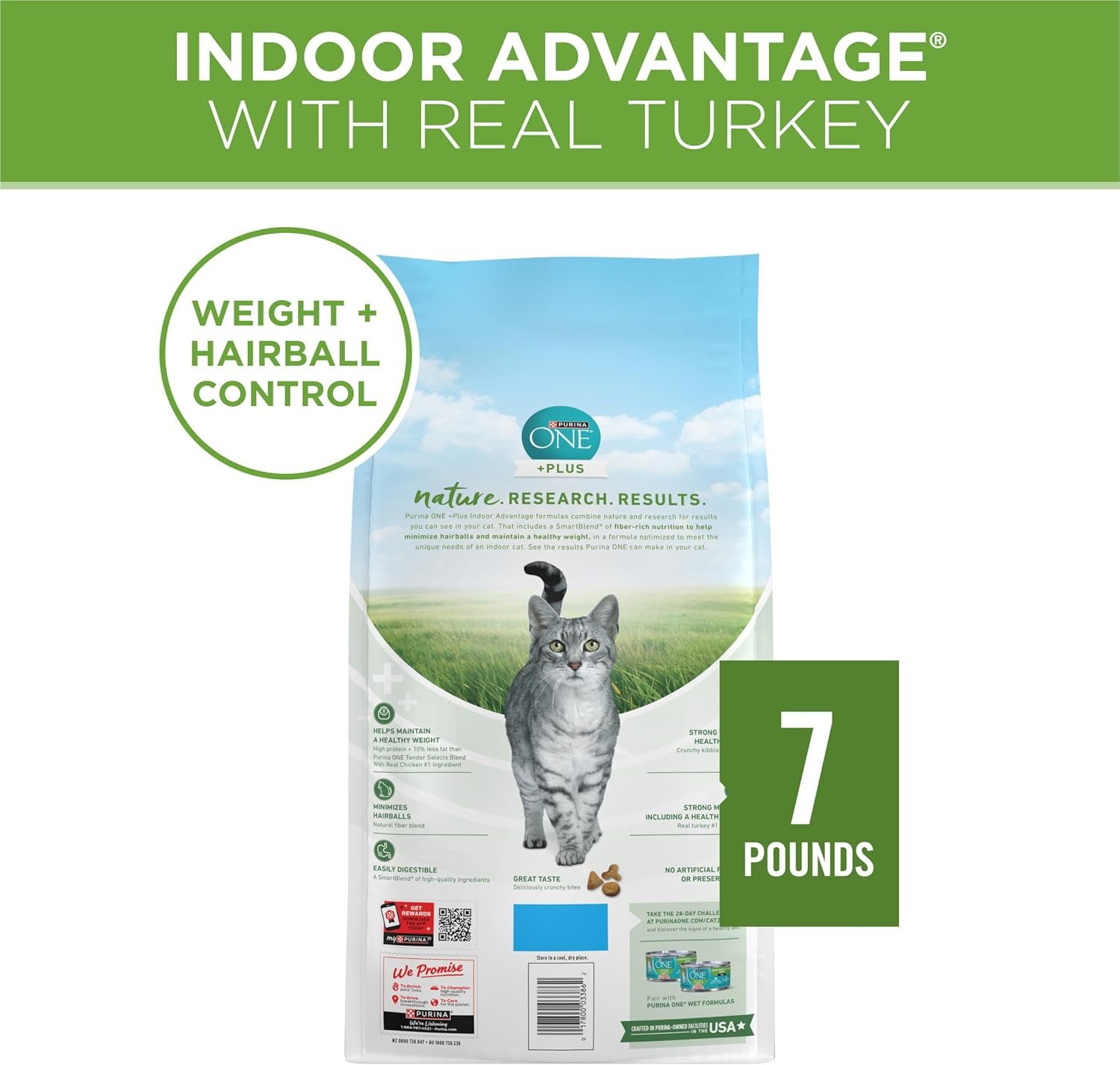 Purina ONE Natural, Low Fat, Weight Control, Indoor Dry Cat Food, +Plus Indoor Advantage - 7 lb. Bag - Image 6