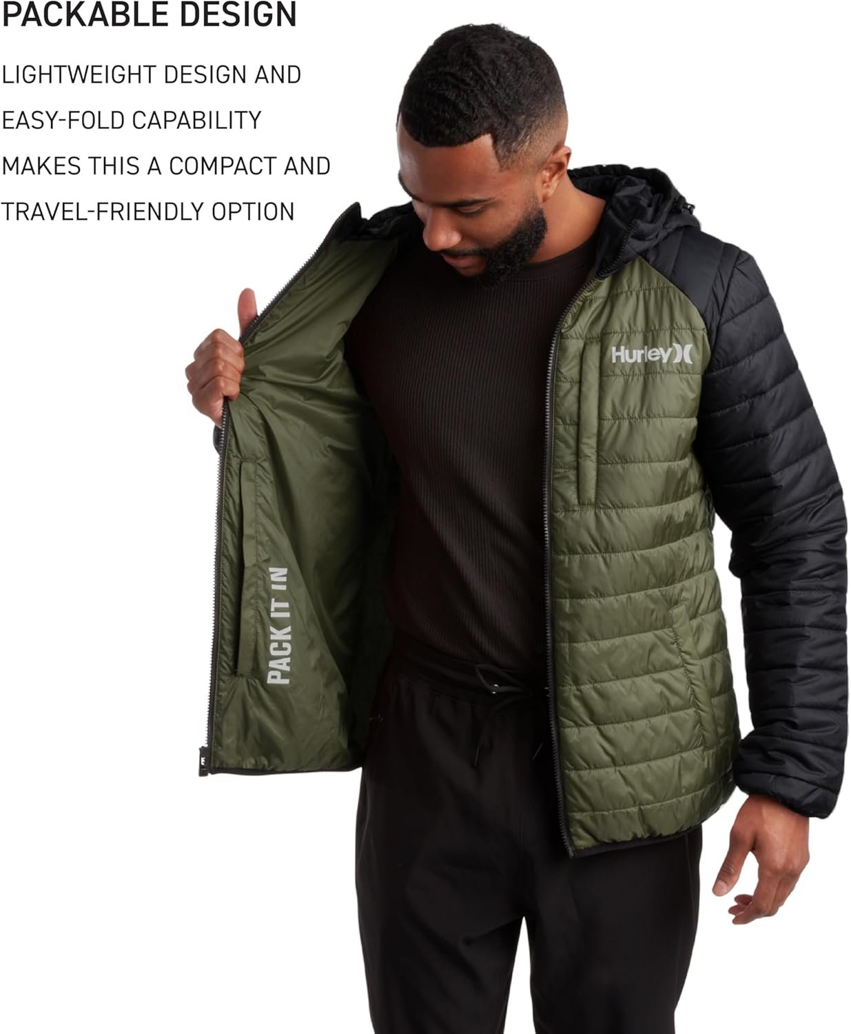 Hurley Men's Jacket - Balsam Lightweight Packable Puffer Coat - Weather Resistant Outerwear Windbreaker Coat for Men (M-XL) - Image 4