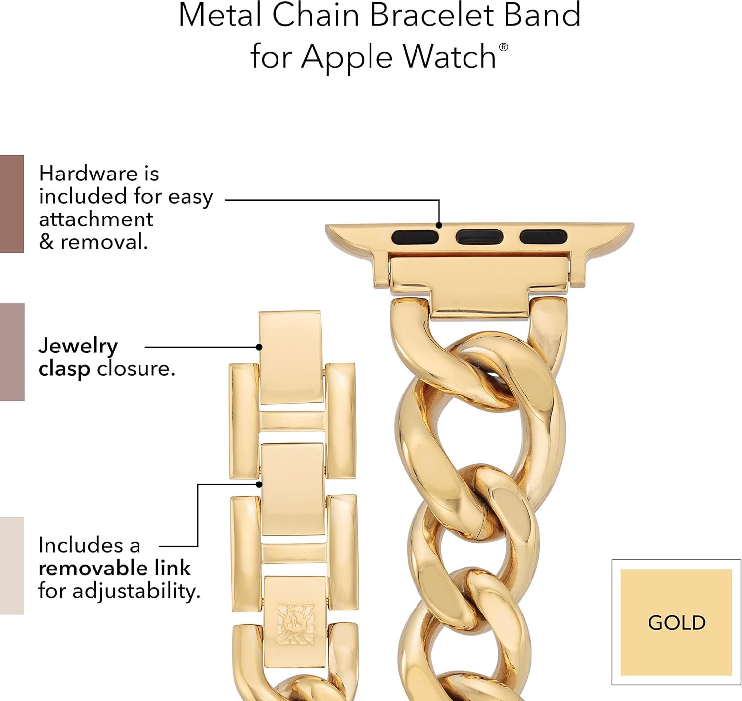 Anne Klein Fashion Chain Bracelet for Apple Watch, Secure, Adjustable, Apple Watch Replacement Band, Fits Most Wrists - Image 5