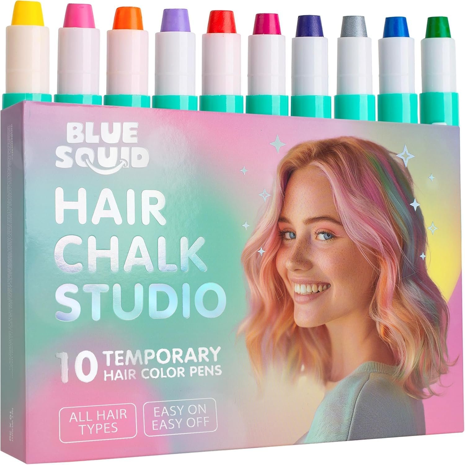 Blue Squid Hair Chalk for Girls Pens – 10 Vibrant Temporary Hair Color for Kids - Ideal Christmas, Birthday Gifts for Girls & Teens - Kid Safe, Washable Hair Dye for Ages 6 7 8 9 10 11 12 - Image 2
