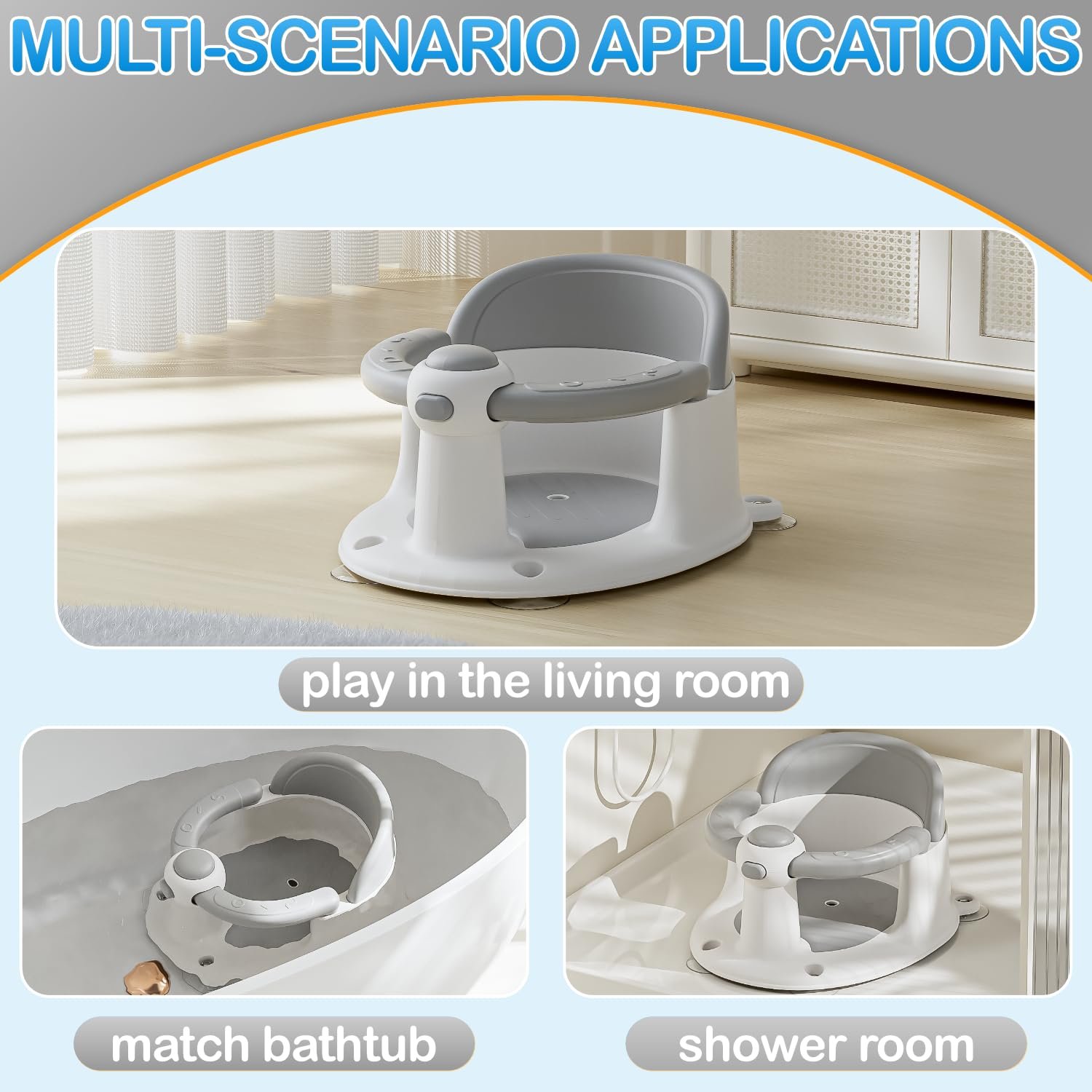 Baby Bath Seat for Babies 6 Months & up, Non-Slip Toddler Bath Seat for Baby & Newborn, Sit Up Bath Seat for Baby,Grey - Image 6