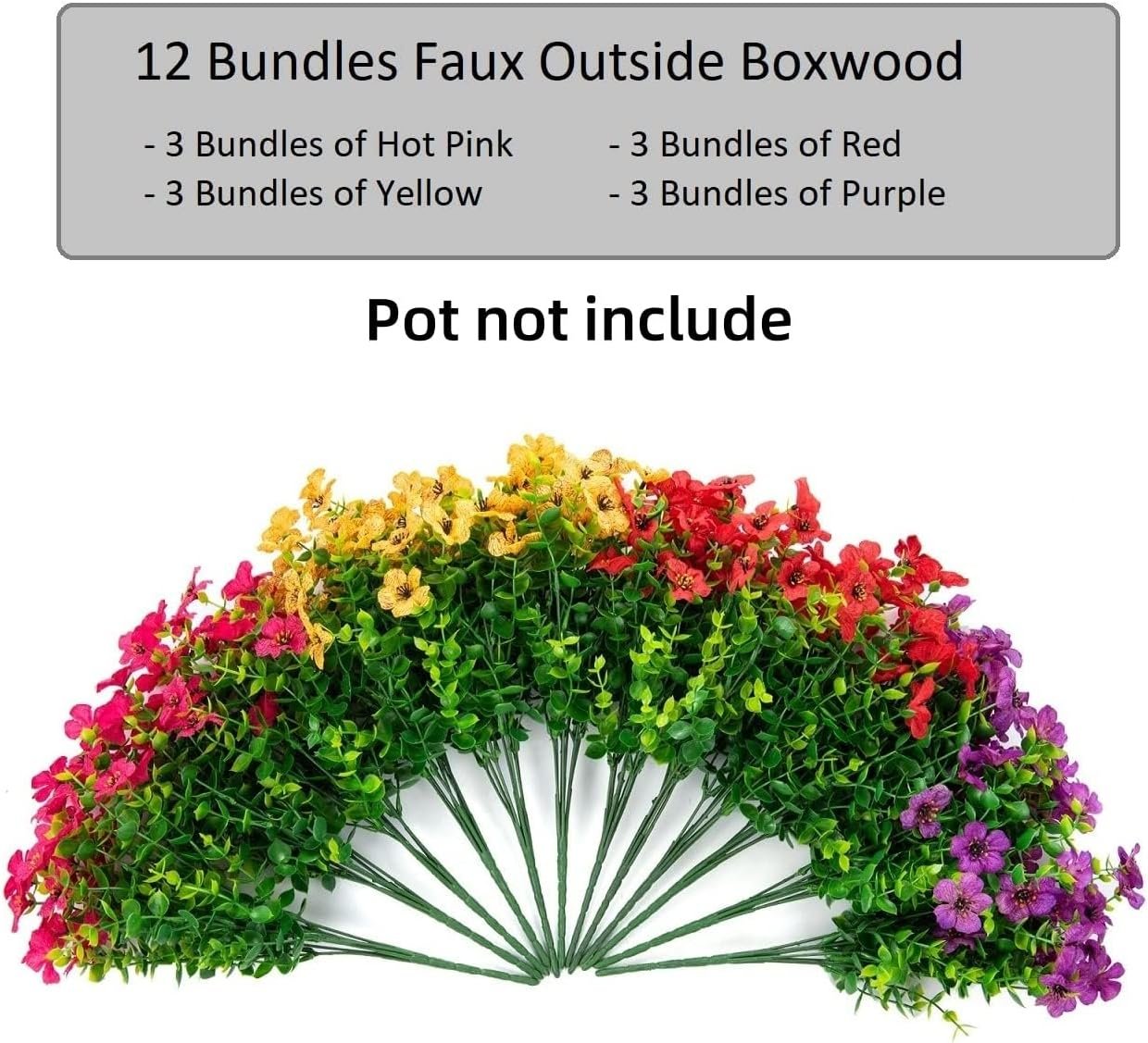 Artificial Flowers for Outdoor Indoor Garden Home Decoration, Faux Flower Daisy with Eucalyptus Leaves Fake Plants Greenery Boxwood Porch Patio, 12 Bundles (Mix Pink Red Purple Yellow) - Image 4