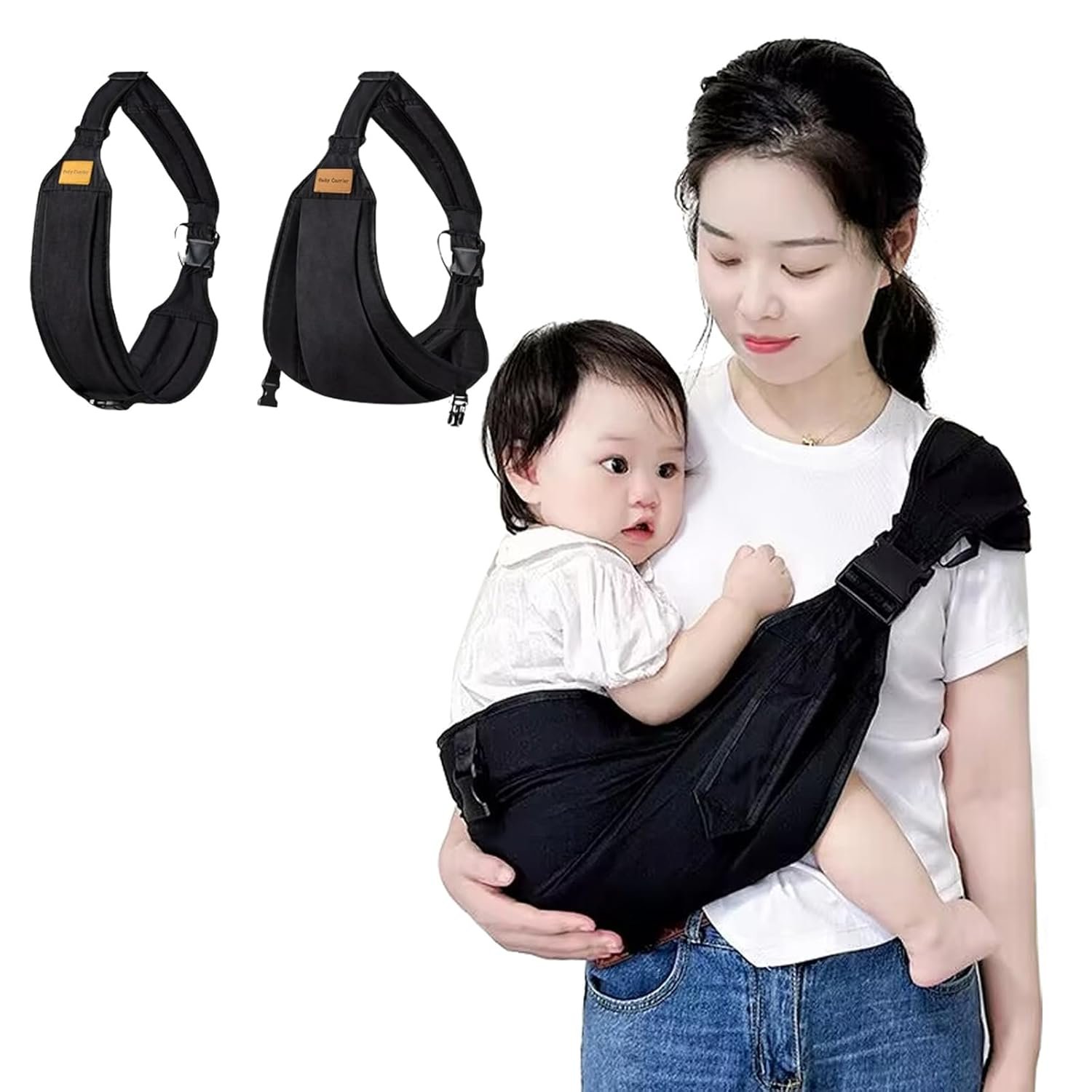 Baby Sling Carrier,Toddler Carrier,Baby Sling,Portable and Adjustable Non-Slip Hip Seat Carriers 10-45lbs(Black,Cloth) - Image 2