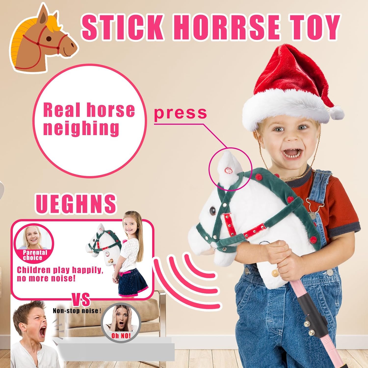 Stick Horse, Hobby Horse on a Stick for Children Ages 4-12 Adjustable 30-51" Length with Illuminated Silent Wheels Comfortable Sponge Wrapped complimentary Battery Realistic Horse neighs. - Image 4