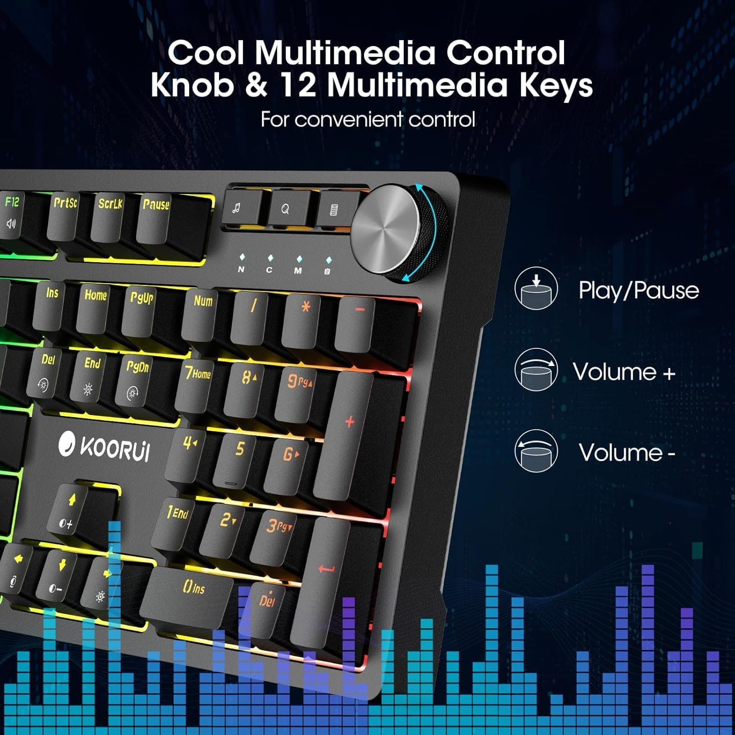 KOORUI Wired Gaming Keyboards with Brown Switch,Hot-Swap Mechanical Keyboard with Volume Knob, 26 RGB Backlit Light Up Keyboard, Full Keys Anti-Ghosting, Dual Color Injection Molded Keycaps for PC - Image 3