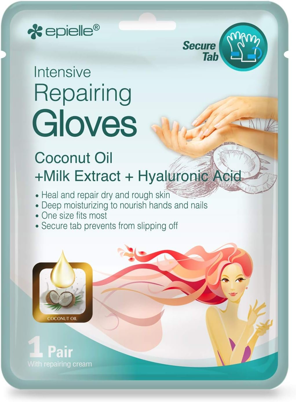 Epielle Intensive Repairing Hand & Foot Masks (6 Gloves & 6 Socks) for Dry Hands & Cracked Heels, Coconut Oil and Milk Extract, Mother's Day Gifts, Teacher's Appreciation - Image 8