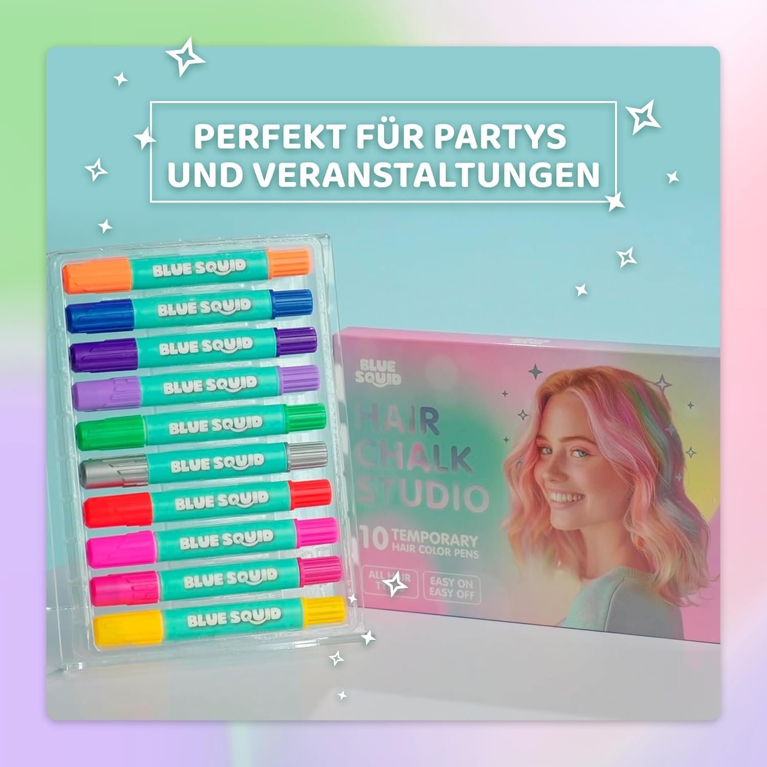 Blue Squid Hair Chalk for Girls Pens – 10 Vibrant Temporary Hair Color for Kids - Ideal Christmas, Birthday Gifts for Girls & Teens - Kid Safe, Washable Hair Dye for Ages 6 7 8 9 10 11 12 - Image 6