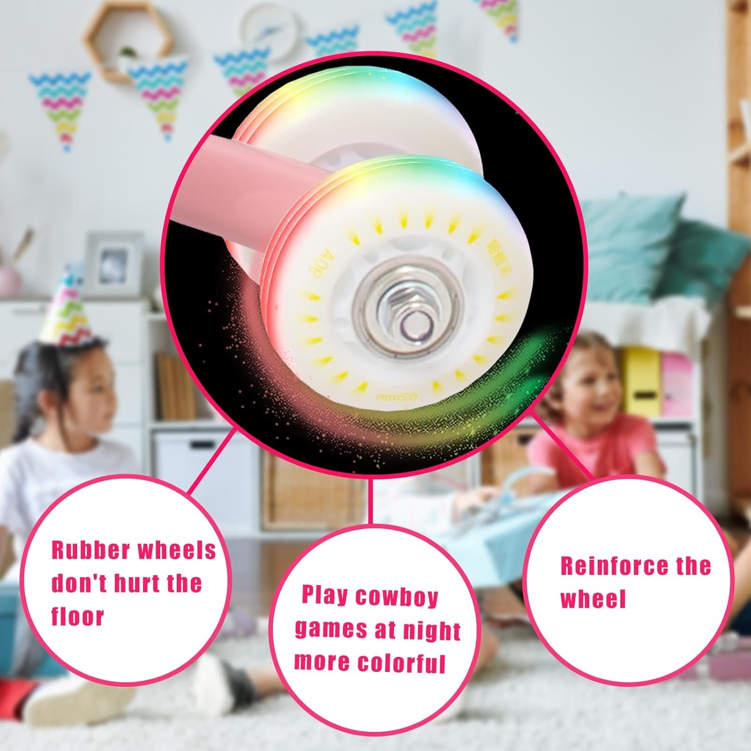 Stick Horse, Hobby Horse on a Stick for Children Ages 4-12 Adjustable 30-51" Length with Illuminated Silent Wheels Comfortable Sponge Wrapped complimentary Battery Realistic Horse neighs. - Image 7