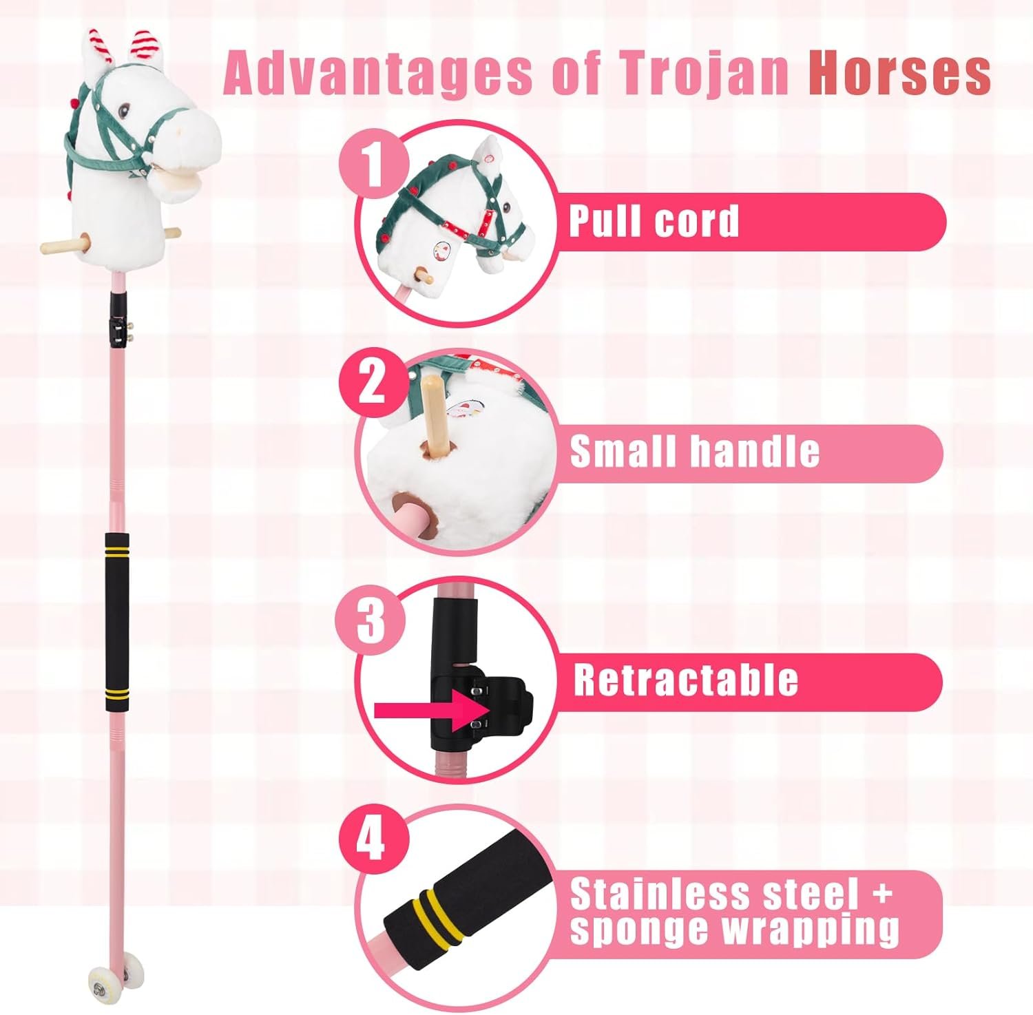 Stick Horse, Hobby Horse on a Stick for Children Ages 4-12 Adjustable 30-51" Length with Illuminated Silent Wheels Comfortable Sponge Wrapped complimentary Battery Realistic Horse neighs. - Image 5