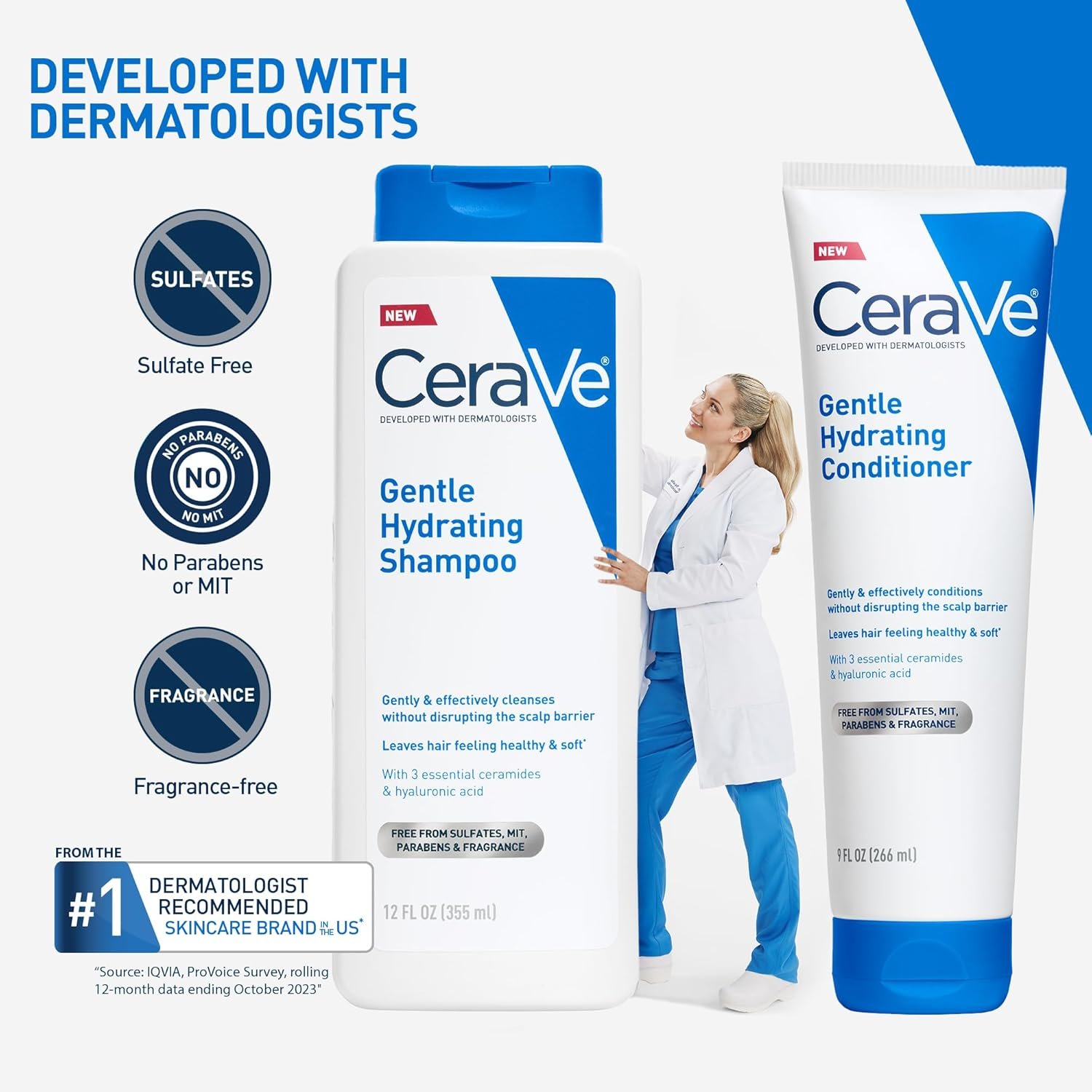 CeraVe Gentle Hydrating Conditioner, Hair Conditioner With Ceramides, Niacinamide & Hyaluronic Acid, Sulfate Free & Color Safe Conditioner, Moisturizing Conditioner For All Hair & Scalp Types - Image 7
