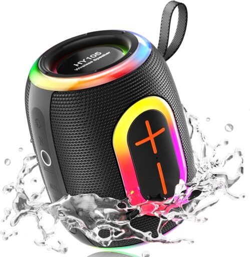 Portable Bluetooth Speaker with Stereo Sound, IPX5 Waterproof Wireless Speakers, 6 RGB LED Modes, Up to 20H Playtime, BT5.3, TWS Pairing, for Home/Bathroom/Party/Outdoor/Beach, Gift Ideals