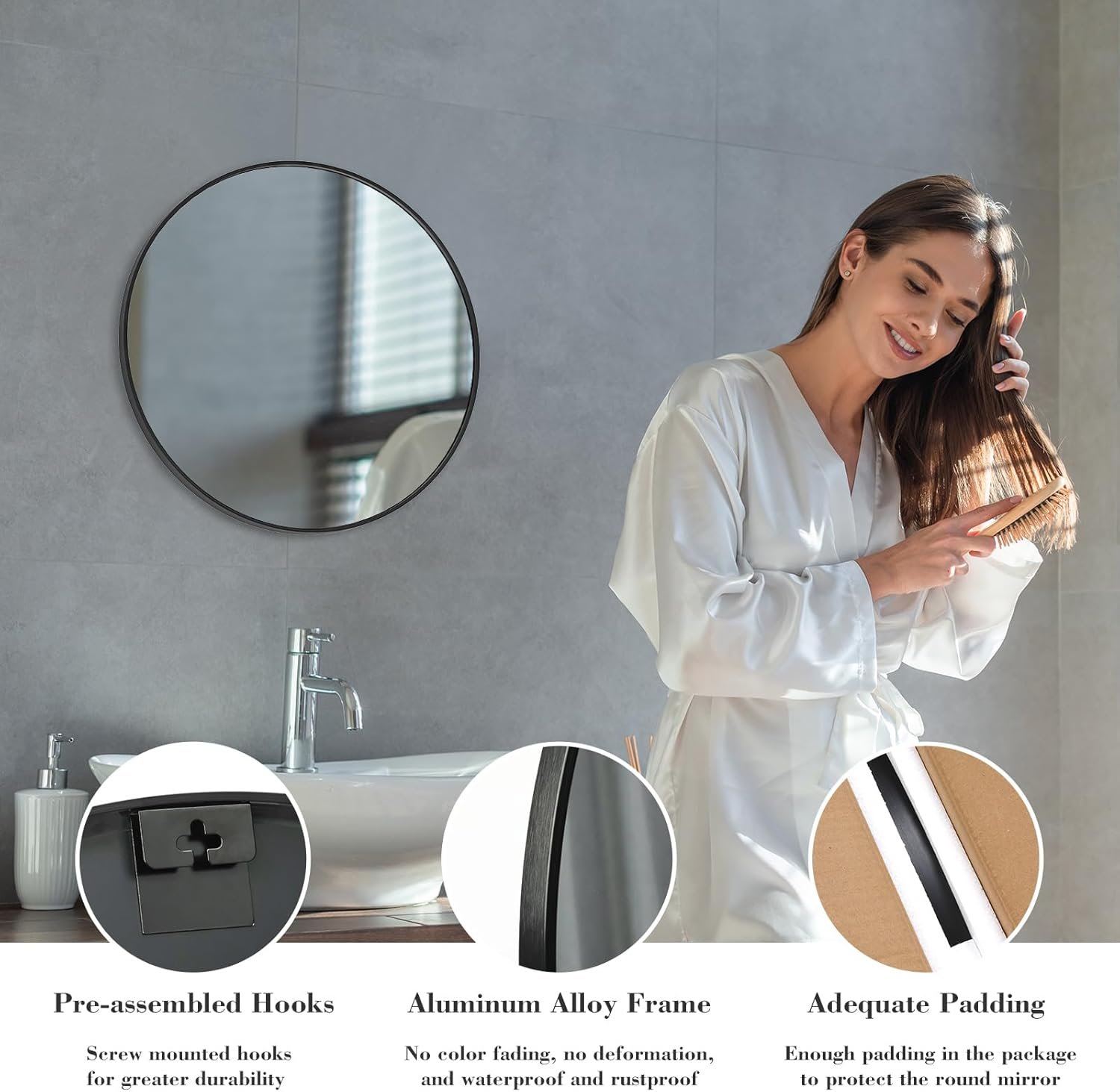 Sweetcrispy Black Round Wall Mirror 20 Inch, Bathroom Mirrors for Over Sink, Wall Decor for Bathroom, Entryway, Bedroom, Vanity - Image 9