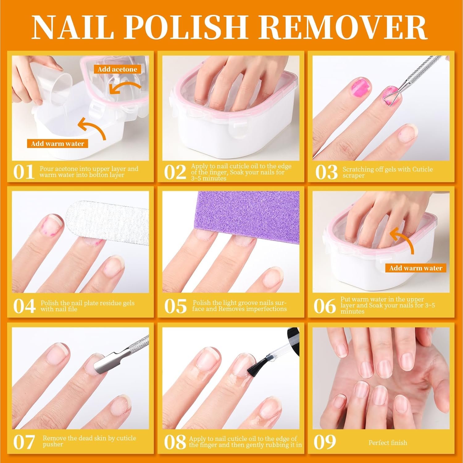 Teenitor Nail Soaking Bowl, Soak Off Gel Polish Dip Powder Remover, Manicure Bowl for Hand, Cuticle Remover Tools, Nail Brush Cuticle Pusher,Cuticle Oil Cuticle Peeler,Nail File Buffer Milk and Honey - Image 8