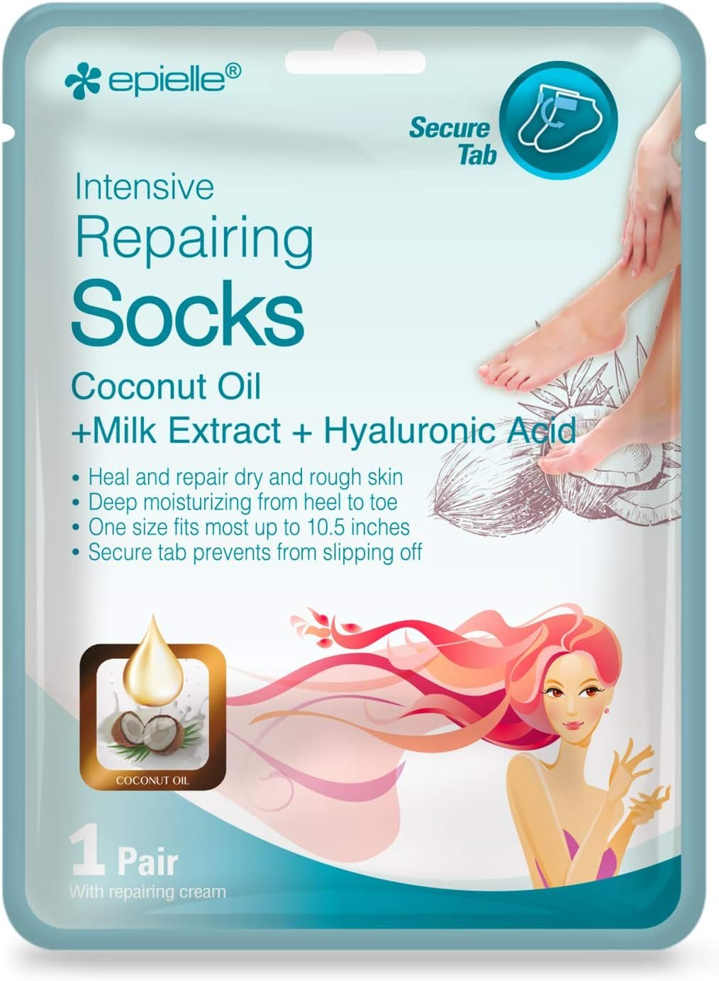 Epielle Intensive Repairing Hand & Foot Masks (6 Gloves & 6 Socks) for Dry Hands & Cracked Heels, Coconut Oil and Milk Extract, Mother's Day Gifts, Teacher's Appreciation - Image 10
