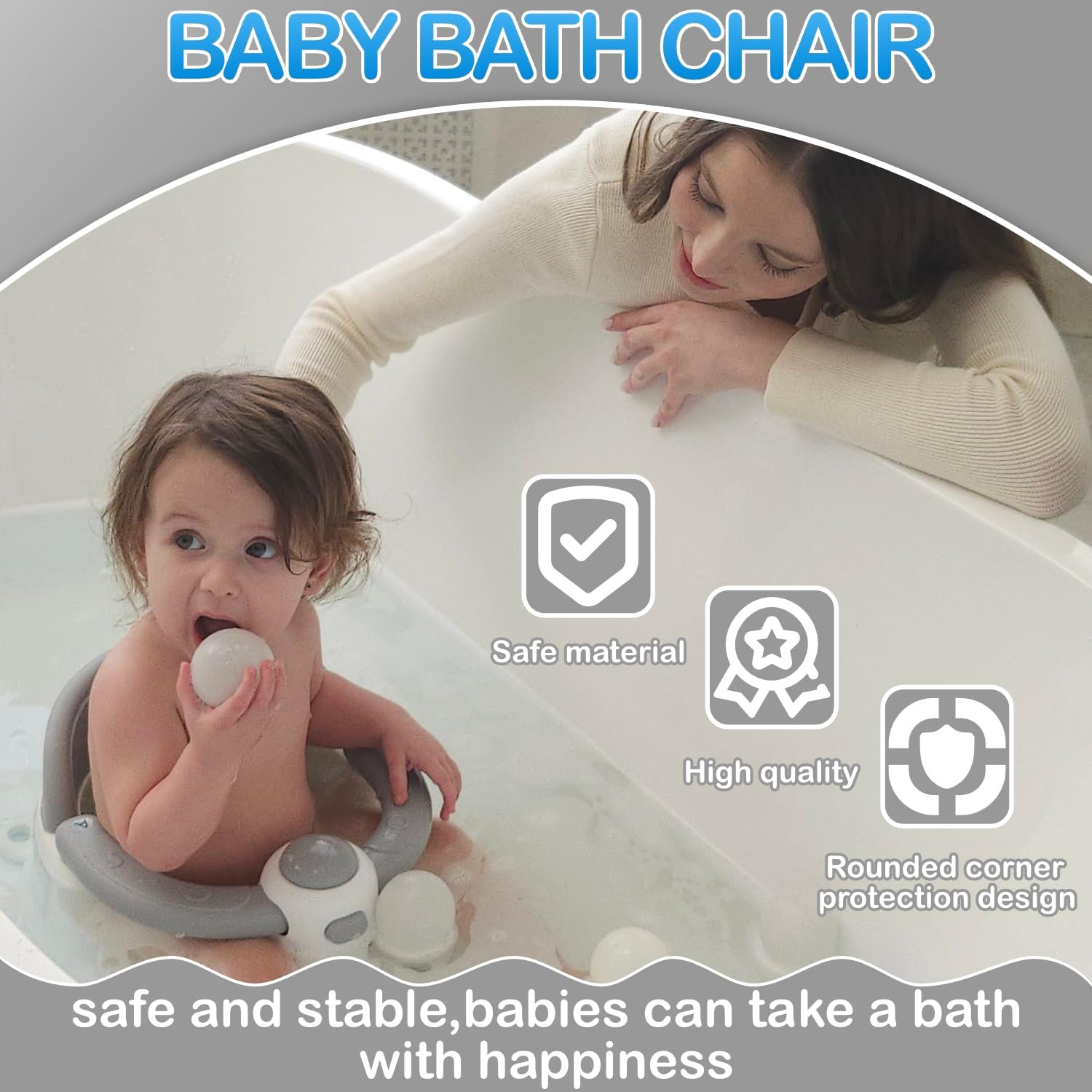 Baby Bath Seat for Babies 6 Months & up, Non-Slip Toddler Bath Seat for Baby & Newborn, Sit Up Bath Seat for Baby,Grey - Image 3