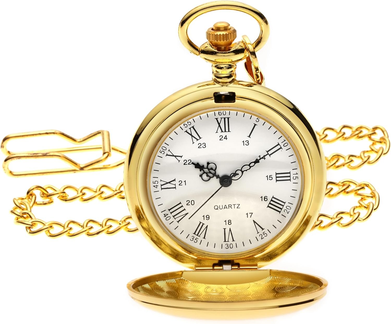 I-MART Smooth Vintage Pocket Watch with Chain, Classic Alloy Pocket Watches for Men Women, 1920s Style Quartz Pocketwatch, 1.78" Diameter - Image 2