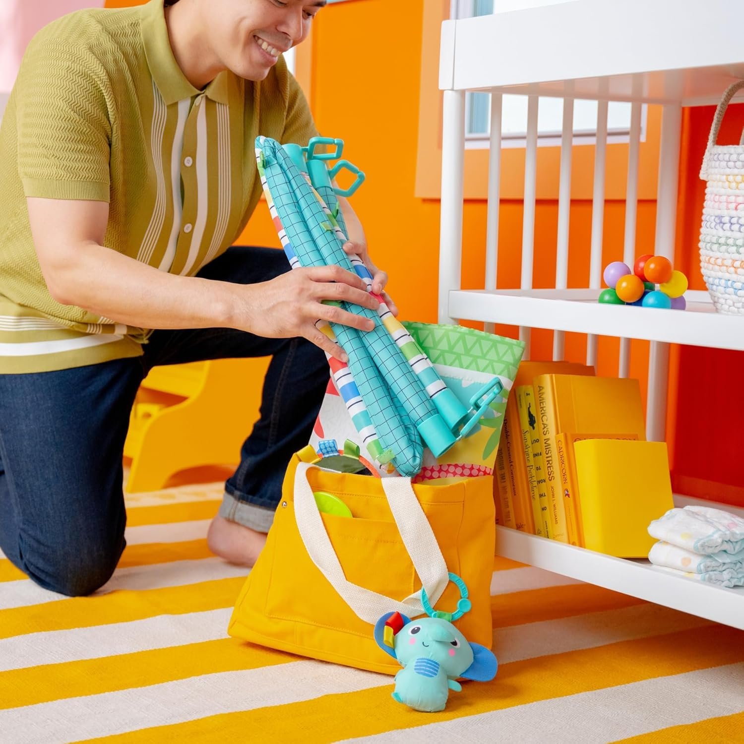 Bright Starts Wild Wiggles Baby Activity Gym & Play Mat with FoldingToy bar, Newborn and up - Green, 18.5” x 29.1” x 29.1” - Image 11