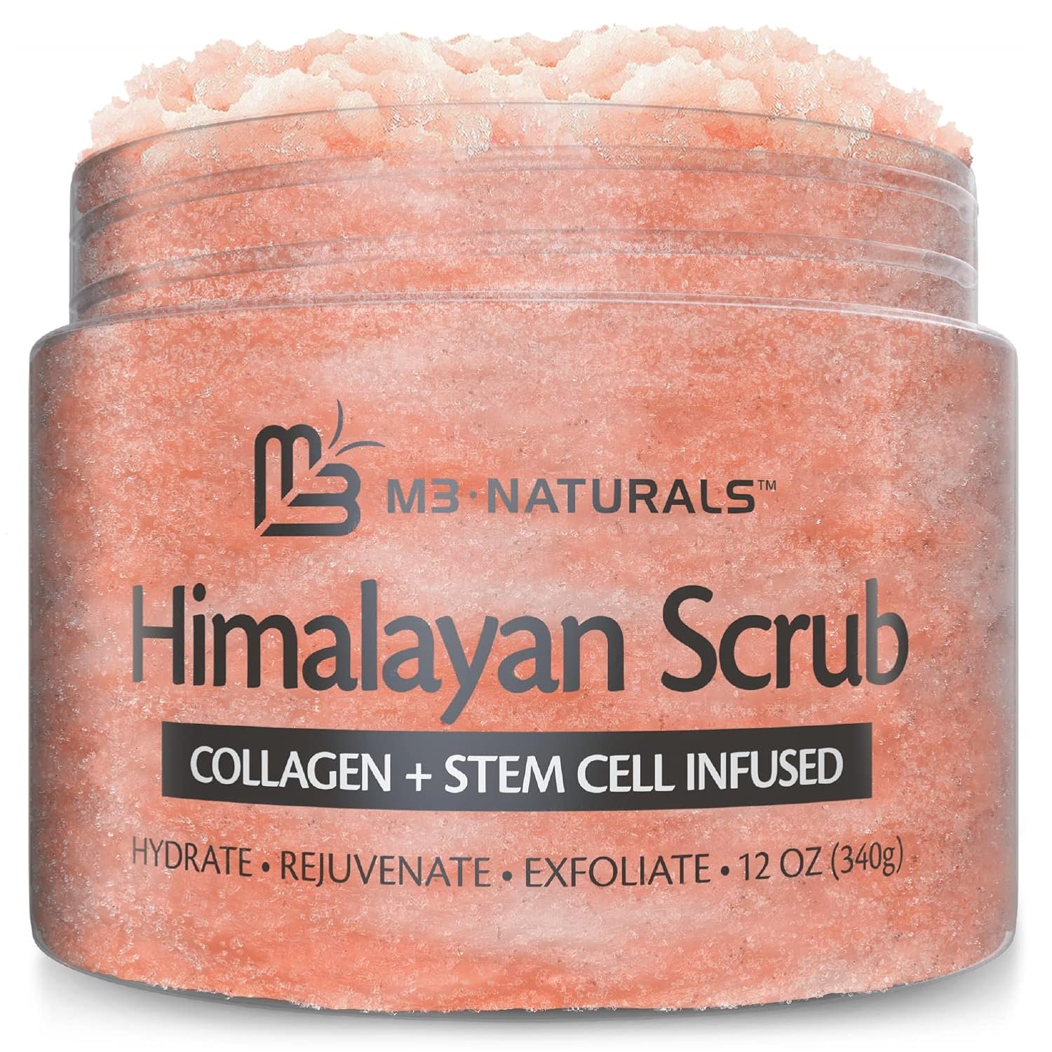 Himalayan Salt Scrub, Face, Foot, and Body Exfoliator with Collagen and Stem Cells, Exfoliating Scrub for Toning, Cellulite, and Skin Care by M3 Naturals - Image 2