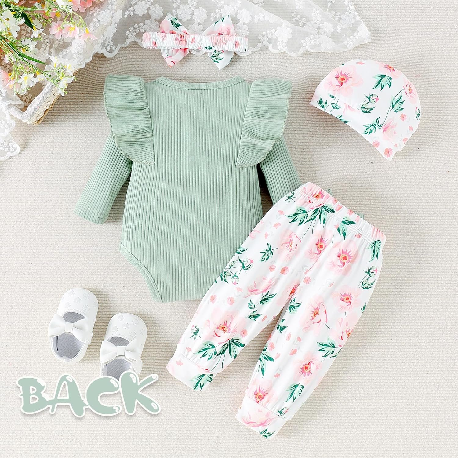 Baby Girl Clothes Infant Newborn Outfits Romper Pants Cute Bow Headband Hat Sets for Baby Girls (0-3-6-12-18 Months) - Image 4