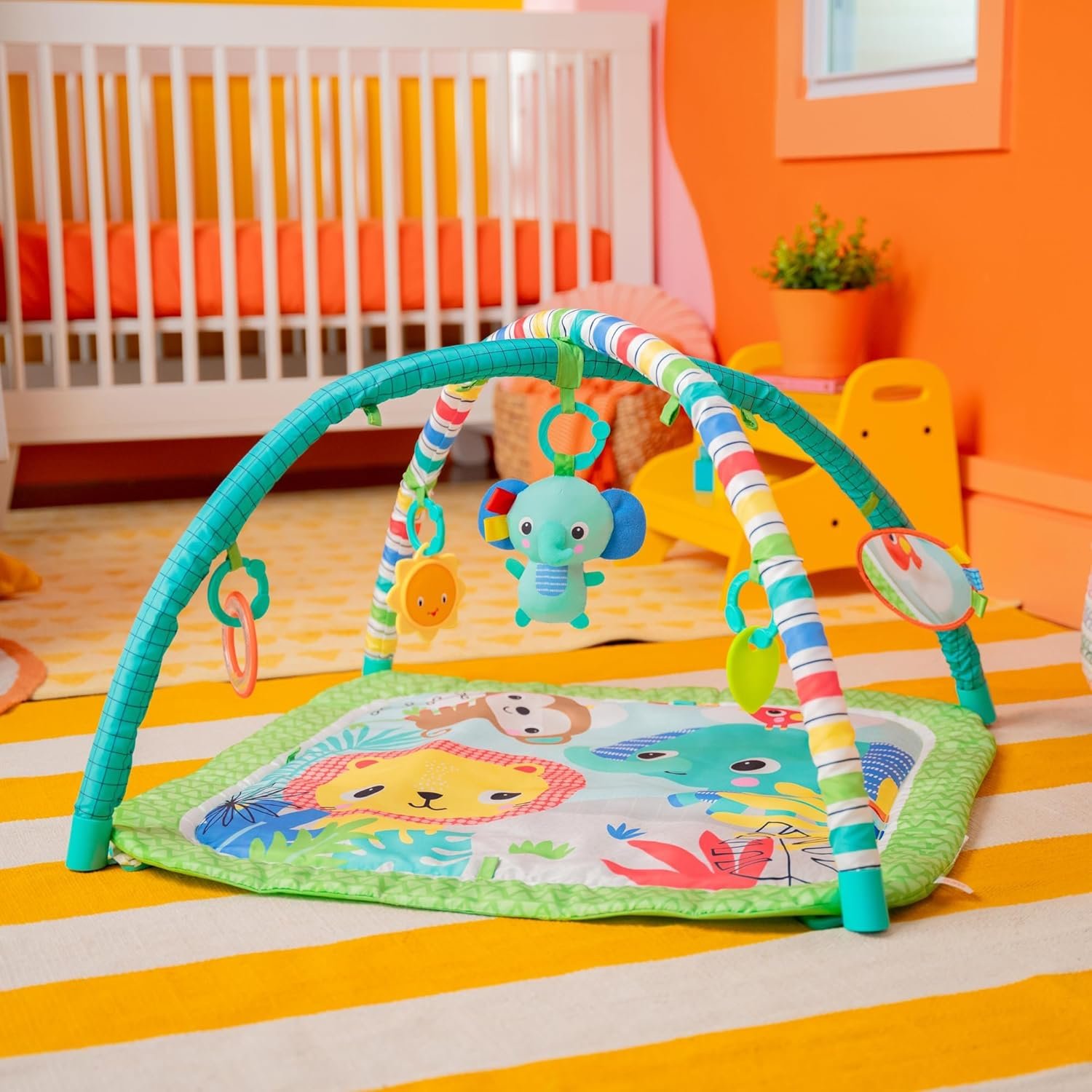 Bright Starts Wild Wiggles Baby Activity Gym & Play Mat with FoldingToy bar, Newborn and up - Green, 18.5” x 29.1” x 29.1” - Image 10