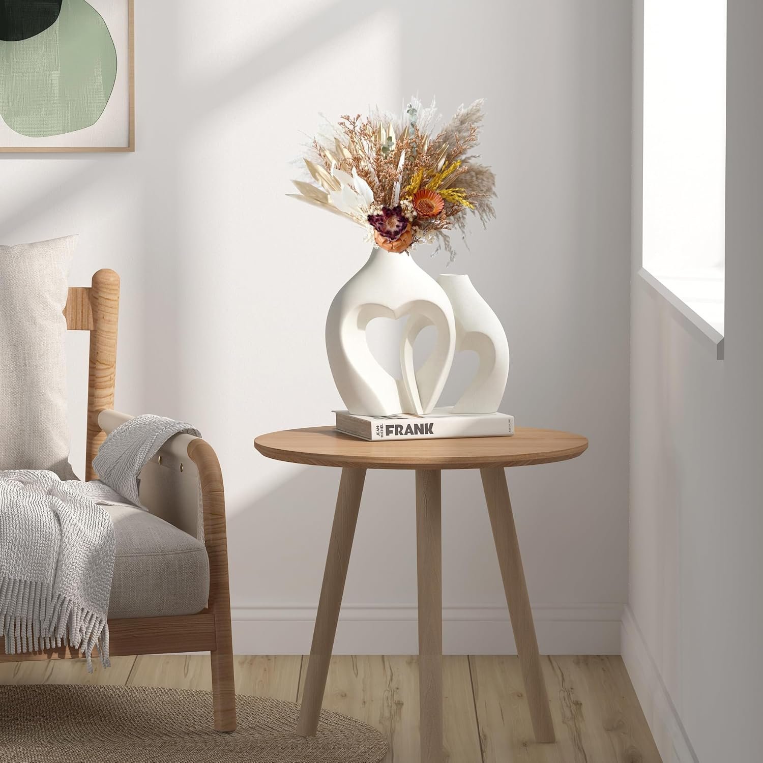 White Vases for Decor, Heart Shaped Ceramic Vase Set of 2, Nordic Heart Shaped Vases, Minimalist Decorative Vase for Table Centerpiece Wedding Dining Living Room Office House Decoration - Image 8