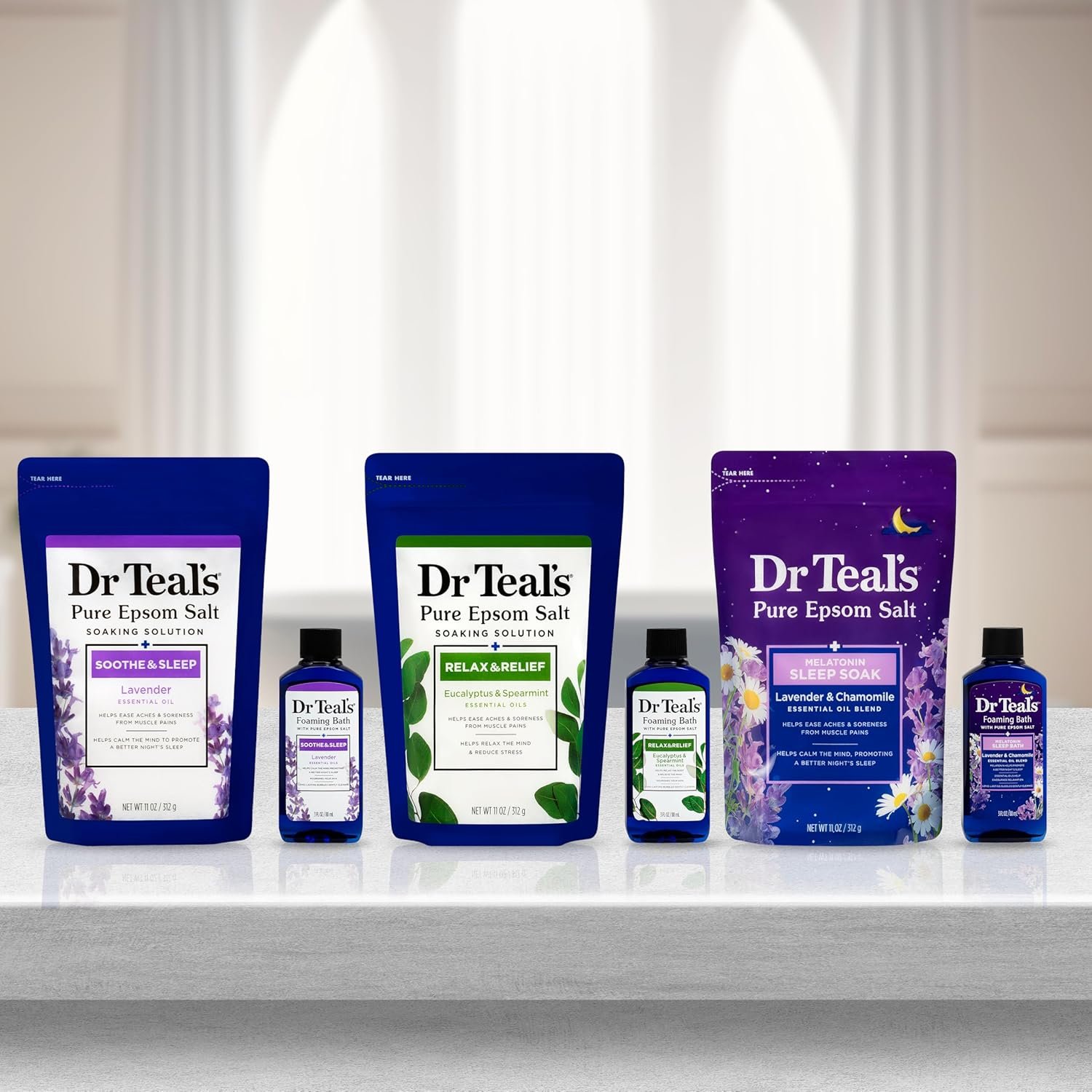 Dr Teal's Pure Epsom Salt Soak Trio Gift Set with Eucalyptus, Sleep Blend & Lavender, 6 Piece - Image 3
