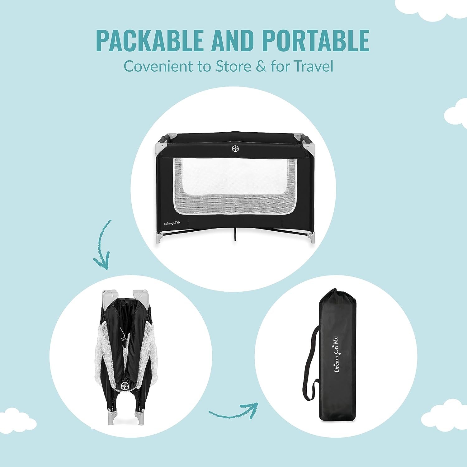 Dream On Me Zoom Portable Playard in Black, Lightweight, Packable and Easy Setup Baby Playard, Breathable Mesh Sides and Soft Fabric - Comes with a Removable Padded Mat - Image 7