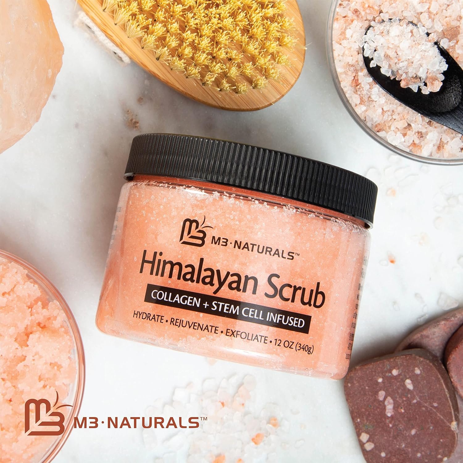 Himalayan Salt Scrub, Face, Foot, and Body Exfoliator with Collagen and Stem Cells, Exfoliating Scrub for Toning, Cellulite, and Skin Care by M3 Naturals - Image 9